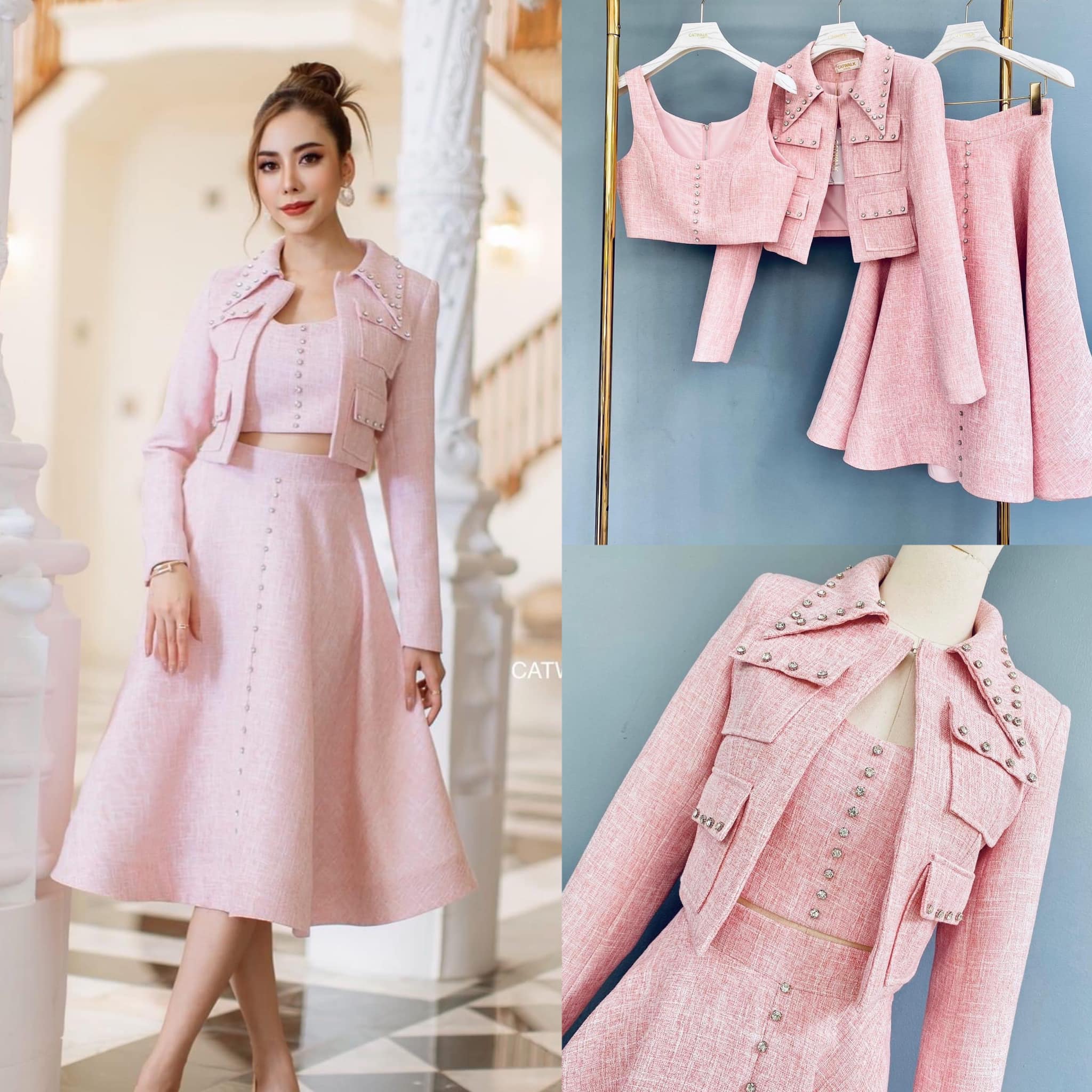 เซต 3 ชิ้น เสื้อคลุม+เสื้อครอป+กระโปรง เนื้อผ้าเกรดA+. สินค้าคุณภาพ (พร้อมส่ง).