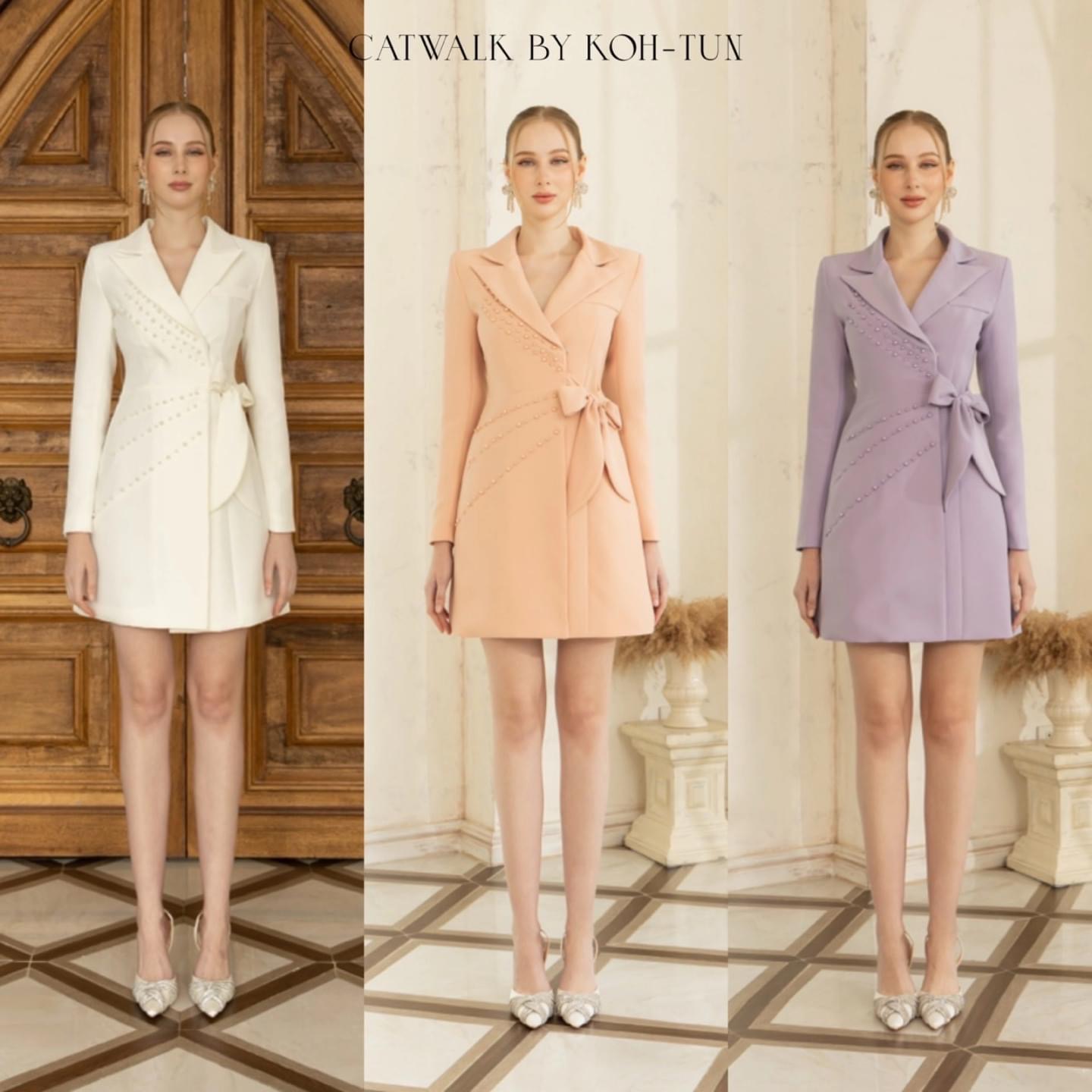 เดรสปกเทเล่อร์ ป้ายหน้าแต่งมุก เนื้อผ้าเกรดเอ เนื้อนุ่มใส่สบาย : สินค้าคุณภาพ (พร้อมส่ง)