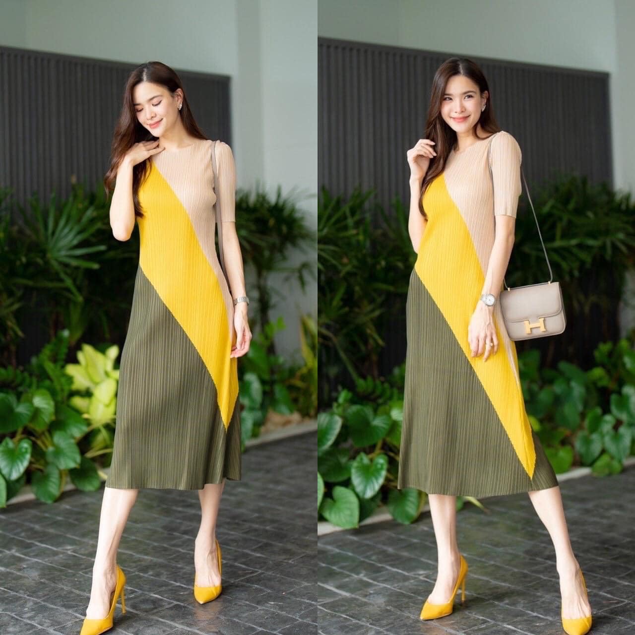 ชุดนี้แพตเทิร์น คอกลมแขนสั้น กระโปรงด้านหน้า ป้ายเฉลียงลง ตัดลายผ้าไล่เฉด 3 โทนสี😘 สวยแพง หรูหรา โดดเด่น สินค้าคุณภาพ (พร้อมส่ง)