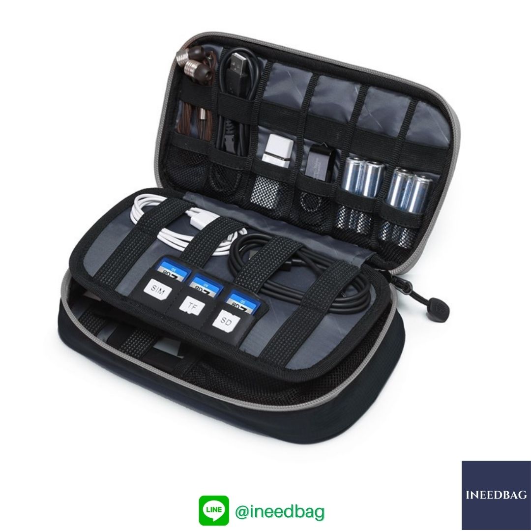 ฺBagsmart กระเป๋าจัดระเบียบอิเล็กทรอนิกส์ กระเป๋าใส่สายชาร์จ กระเป๋าใส่ฮาร์ดดิสก์ กระเป๋าใส่อุปกรณ์ไอที มีสองชั้น ช่องเยอะพิเศษ มีหูหิ้วพกพาสะดวก (ดำ-เทา)