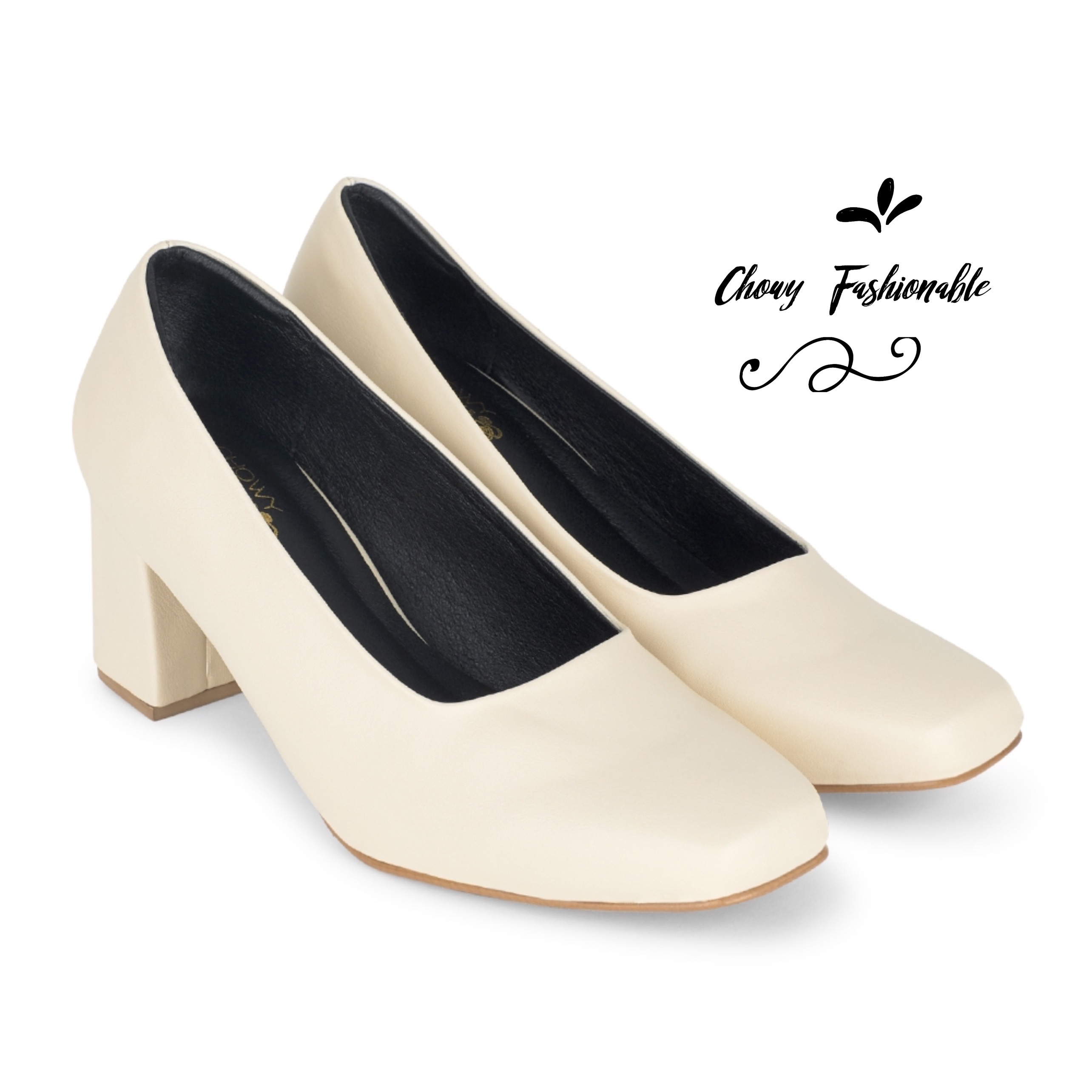 รองเท้าไซส์ใหญ่ 37-50 คัชชูหนังแท้ ส้นเตี้ยหัวตัด สีครีม ใส่ไปงานแต่ง เจ้าสาว ออกงาน CH0157CR