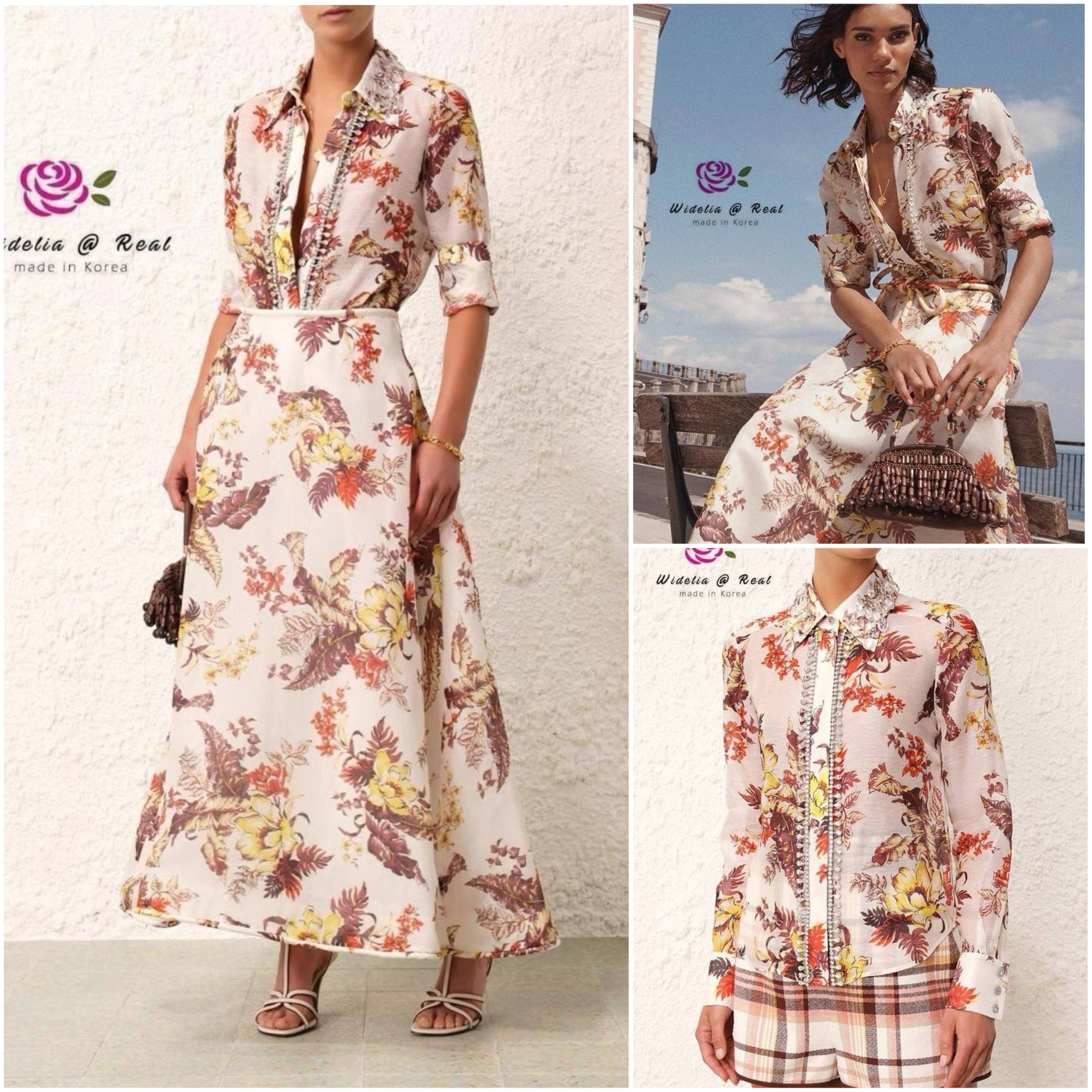 Set :: เสื้อแขนยาวตัวสวยทรงดี คอปกเชิ๊ตเก๋ ด้ายหน้าแต่งกระดุมเรียงแนวสวย พร้อมประดับเพชร ช่วงแขนยาวพองเป็นทรง มาเข้าชุดพร้อมกระโปรงตัวยาวทรงเอบานสวย สินค้าคุณภาพ (พร้อมส่ง)