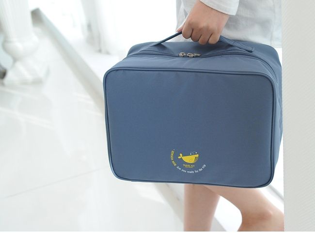 กระเป๋าจัดระเบียบเดินทาง, กระเป๋าจัดระเบียบเสื้อผ้า เสียบที่จับของกระเป๋าเดินทางได้ มีช่องใส่สองชั้นกั้นด้วยช่องตาข่าย ผลิตจากโพลีเอสเตอร์กันน้ำ