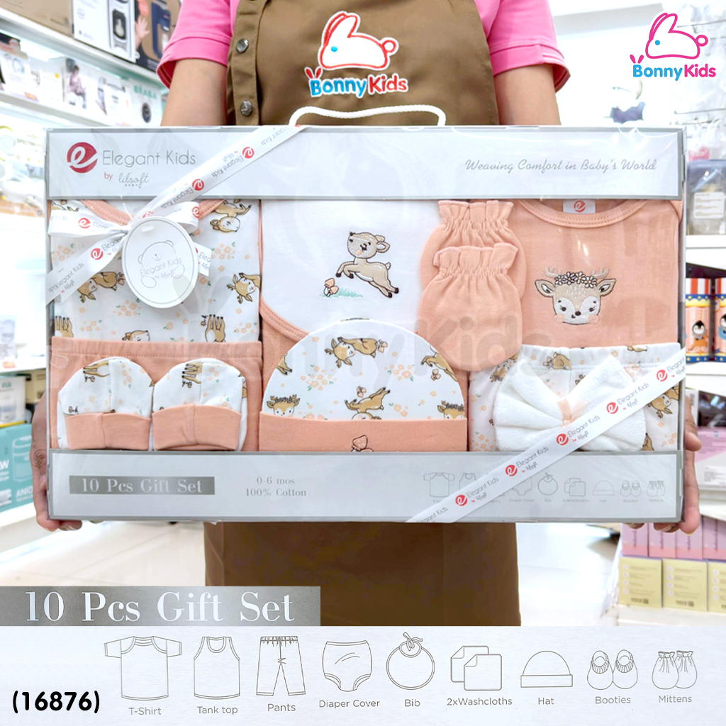 (16876) Lilsoft Baby 10 Pcs Gift Set กิ๊ฟเซ็ตของขวัญเด็กแรกเกิด 10 ชิ้น (สำหรับเด็ก 0-6 เดือน) ลายกวางพีช