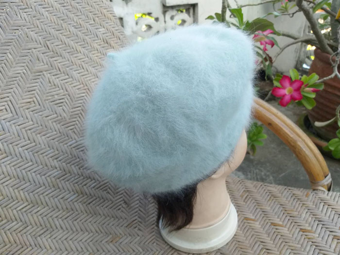 หมวกเบเร่ต์ขนกระต่ายแท้ milsa สีเขียวมิ้นท์ หนาอุ่นติดลบ