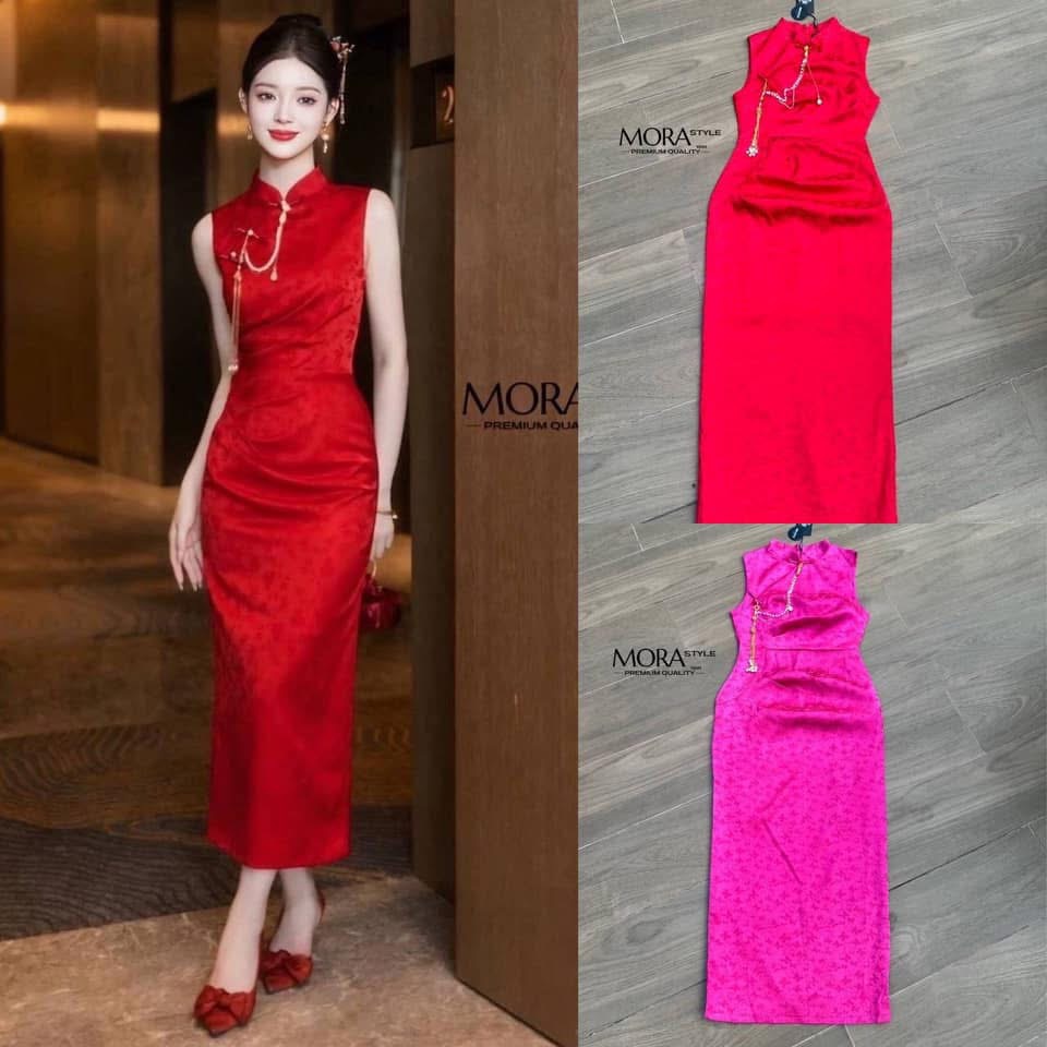 กี่เพ้า เดรสกี่เพ้าตัวยาว ผ่าหลัง งานซิปหลังอย่างดี มีสร้องอะไหล่แต่งให้ 1 เส้น งานสวยเป ใส่สบาย : สินค้าคุณภาพ (พร้อมส่ง)