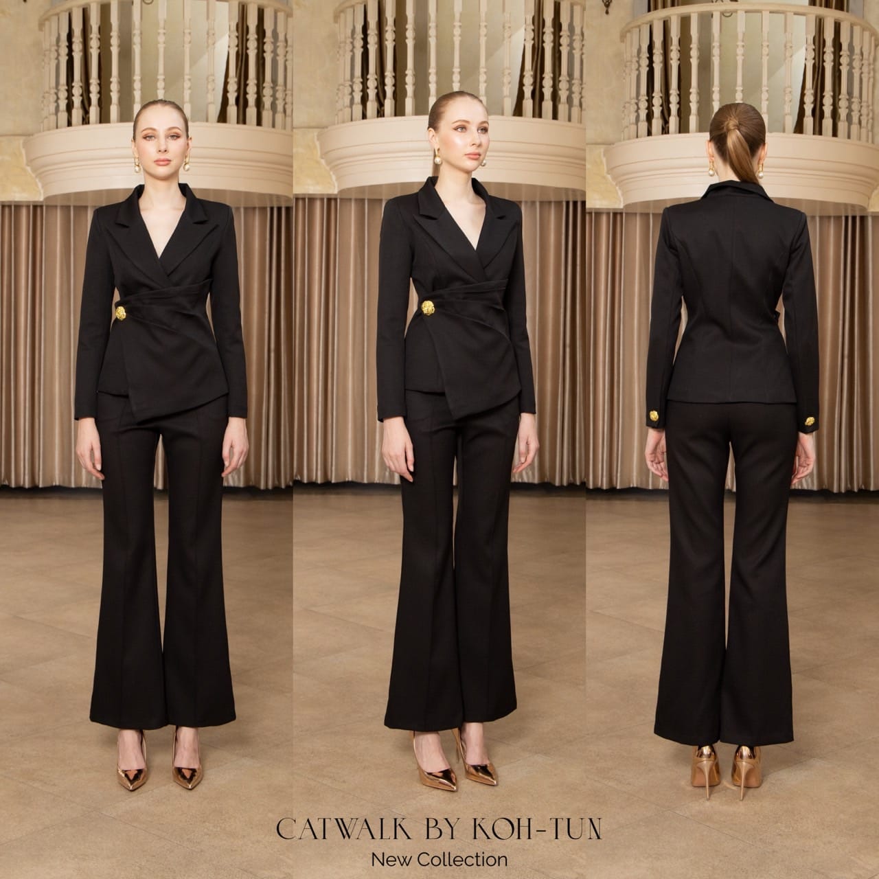 เซตสูทป้ายหน้า +กางเกงทรงขาม้า เนื้อผ้าเกรดเอ ผ้าสวยใส่สบาย ตัวสูทเป็นทรงเข้ารูป ใส่สบาย สินค้าคุณภาพ (พร้อมส่ง)