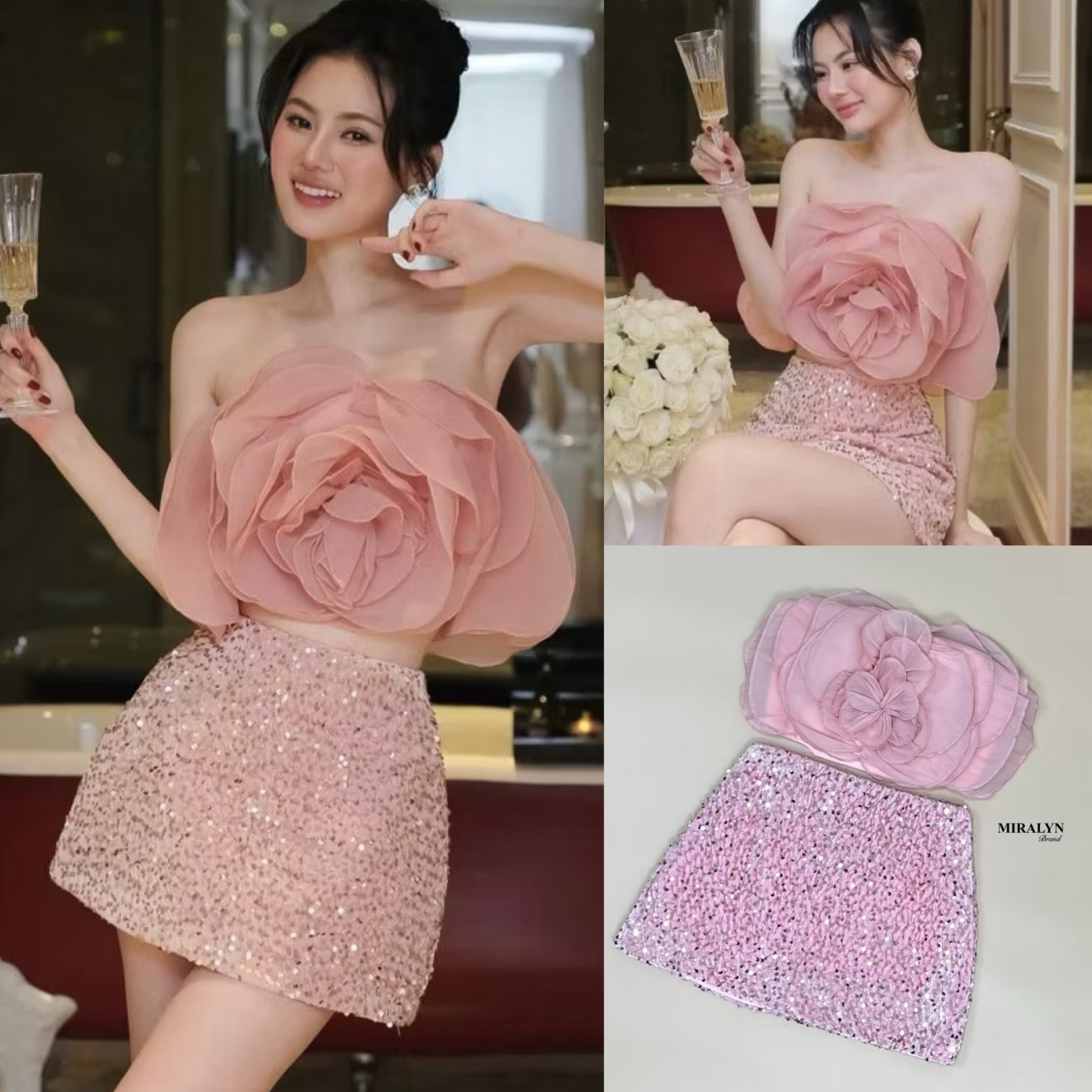 Set 2 ชิ้น เกาะอกแต่งดอกไม้งานแต่งเย็บของช่อละเอียดมากๆมีฟองน้ำเสริมพร้อมทั้งแต่งระบายหลังชุดมาพร้อมกระโปรงแต่งวิ้งผ้ากำมะหยี่เข้ากันแบบสุดๆงานมีซับในกางเกงนะคะ ใส่สบาย : สินค้าคุณภาพ (พร้อมส่ง)