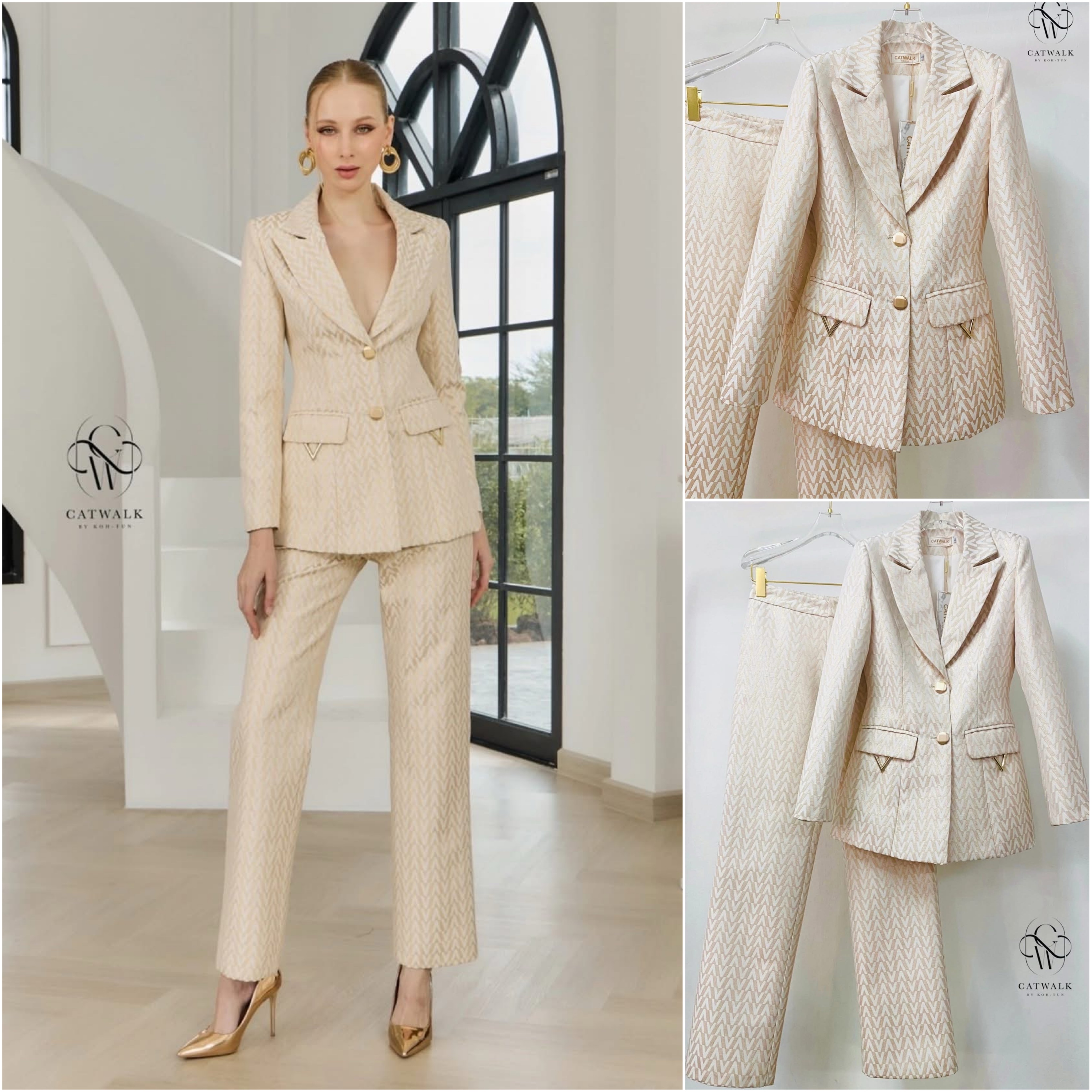 เซต Blazer เนื้อผ้าเกรดเอ ลายสวยดูคลาสสิก สวยหรูดูแพงสุดๆ ตัว Blazer เป็นทรงเข้ารูป +กางเกงทรงขากระบอก ใส่สบาย : สินค้าคุณภาพ (พร้อมส่ง)