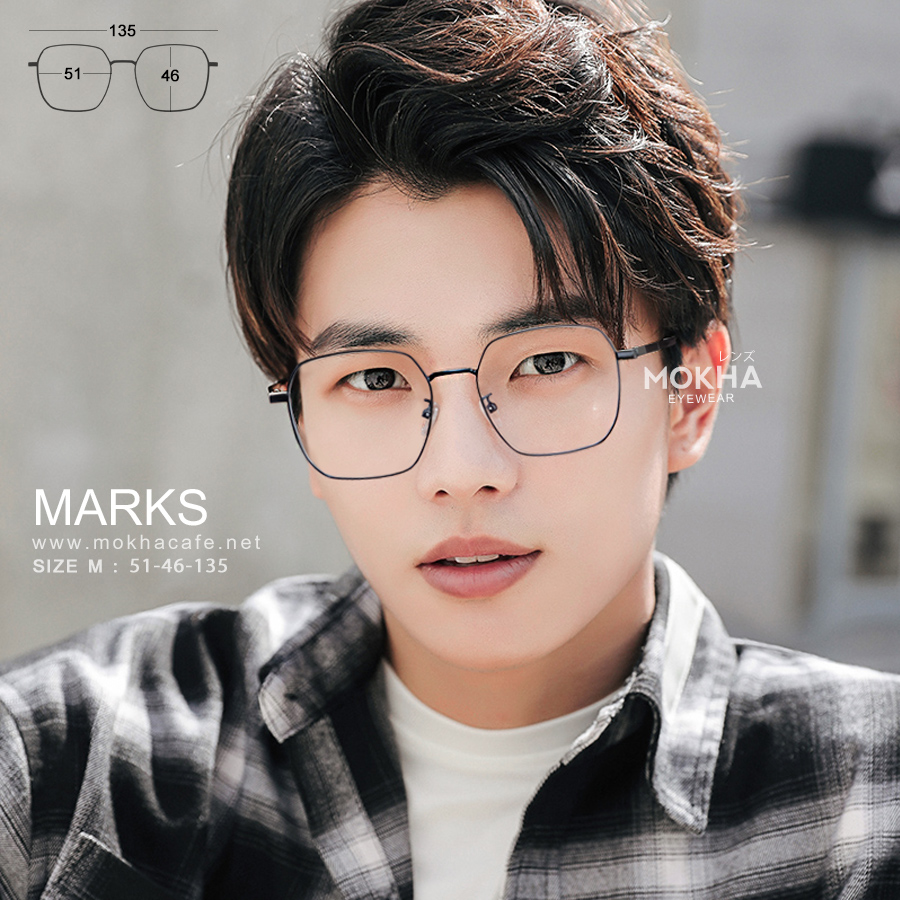 MARKS - black แว่นทรงเหลี่ยม กรอบโลหะ กว้าง 135 มม. (sizeM) H46