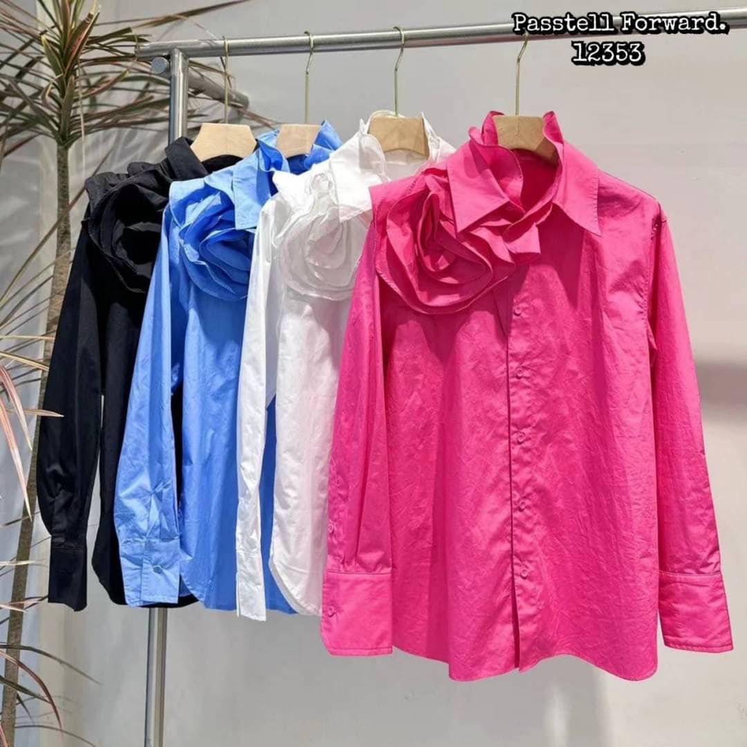 เสื้อเชิ้ต Shirtเกาหลีแต่งดอก3D งานสวยมากค่าา : สินค้าคุณภาพ (พร้อมส่ง)