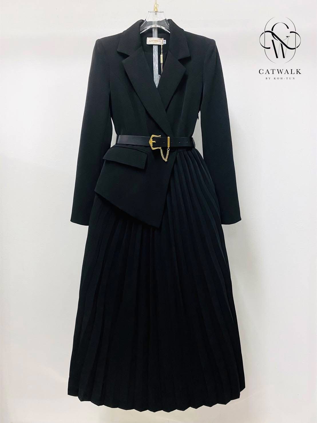รสปกเทเลอร์กระโปรงจับอัดพลีท+เข็มขัด เนื้อผ้าเกรดเอ ใส่สบาย : สินค้าคุณภาพ (พร้อมส่ง)