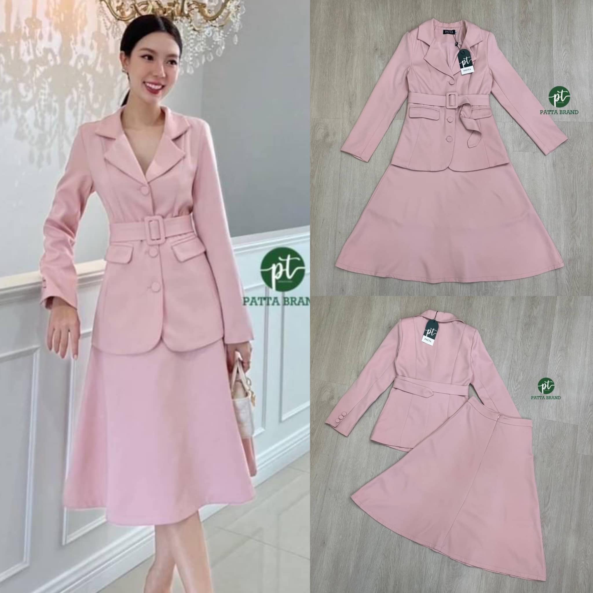 ชุดset3ชิ้น เสื้อคลุมแขนยาวคอปก มีคู่กับเข็มขัดผ้าเข้ากับชุดมาก มาพร้อม กระโปรงคุมเข่า งานซิปหลัง . สินค้าคุณภาพ (พร้อมส่ง) .