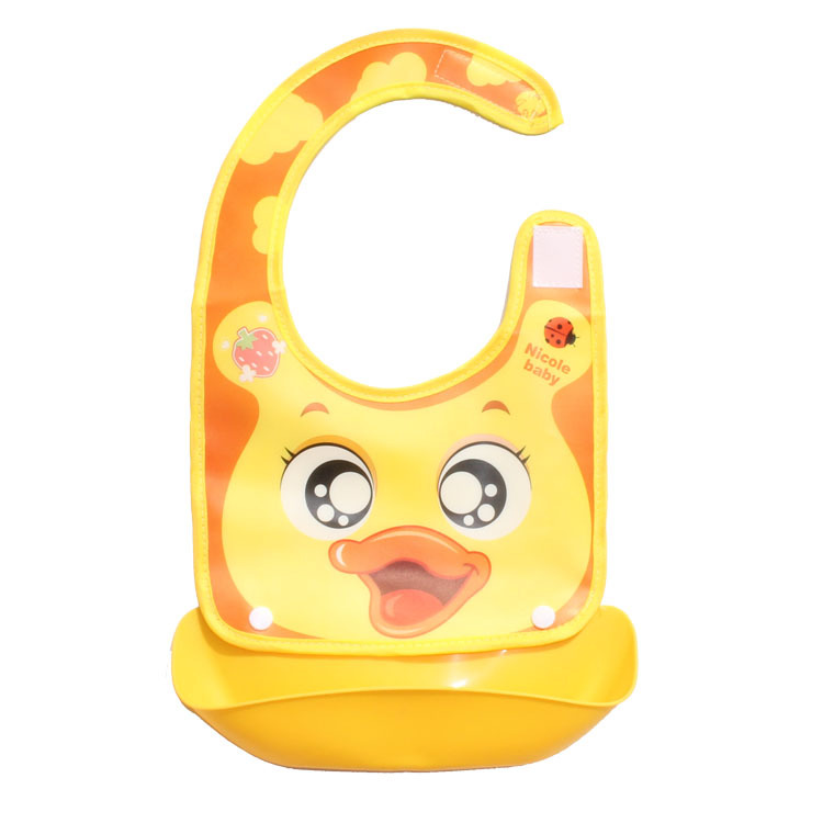 ผ้ากันเปื้อนรองเศษอาหารเด็ก 2 in 1 ถาดซิลิโคน ถอดออกได้ ลายการ์ตูนน่ารัก