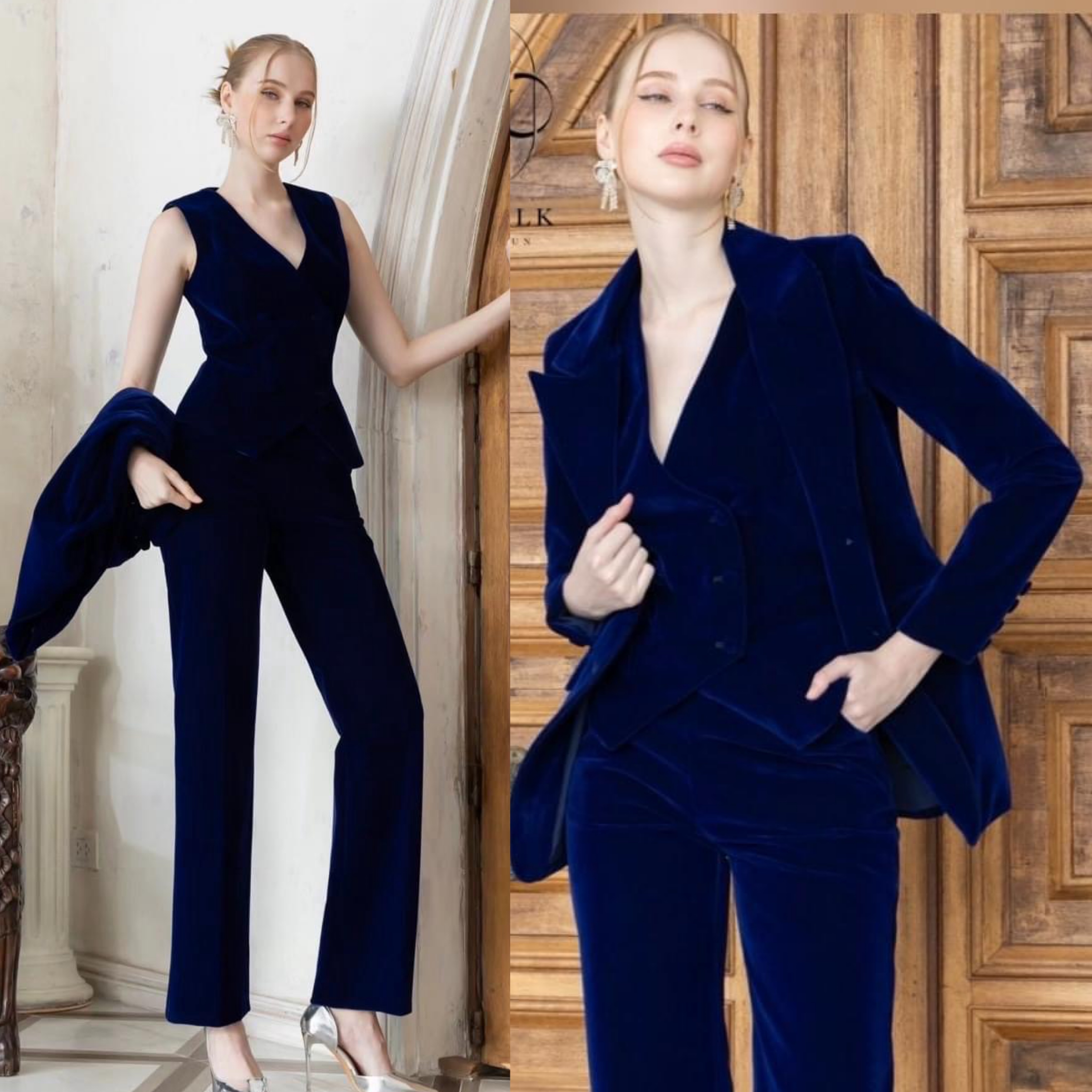 เซตBLAZER 3ชิ้น เสื้อคลุม+เสื้อกั๊ก+กางเกงขายาว งานผ้ากำมะหยี่ เกรดเอ เนื้อผ้าสวยมาก : สินค้าคุณภาพ (พร้อมส่ง)