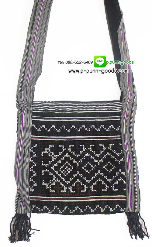 กระเป๋าย่าม ผ้าปักชาวเขา (ใบเล็ก) - size S (งานผ้าเก่า)