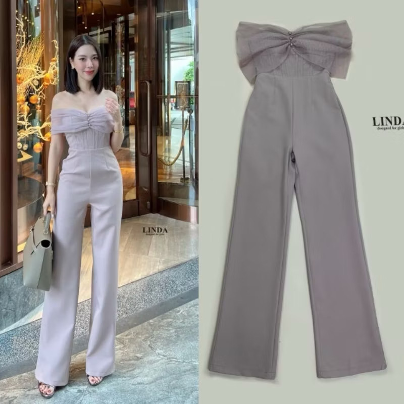 จั้มสูท เกาะอกปาดไหล่ มีฟองน้ำในตัวผ้าตาข่ายนิ่ม ใส่สบาย : สินค้าคุณภาพ (พร้อมส่ง)