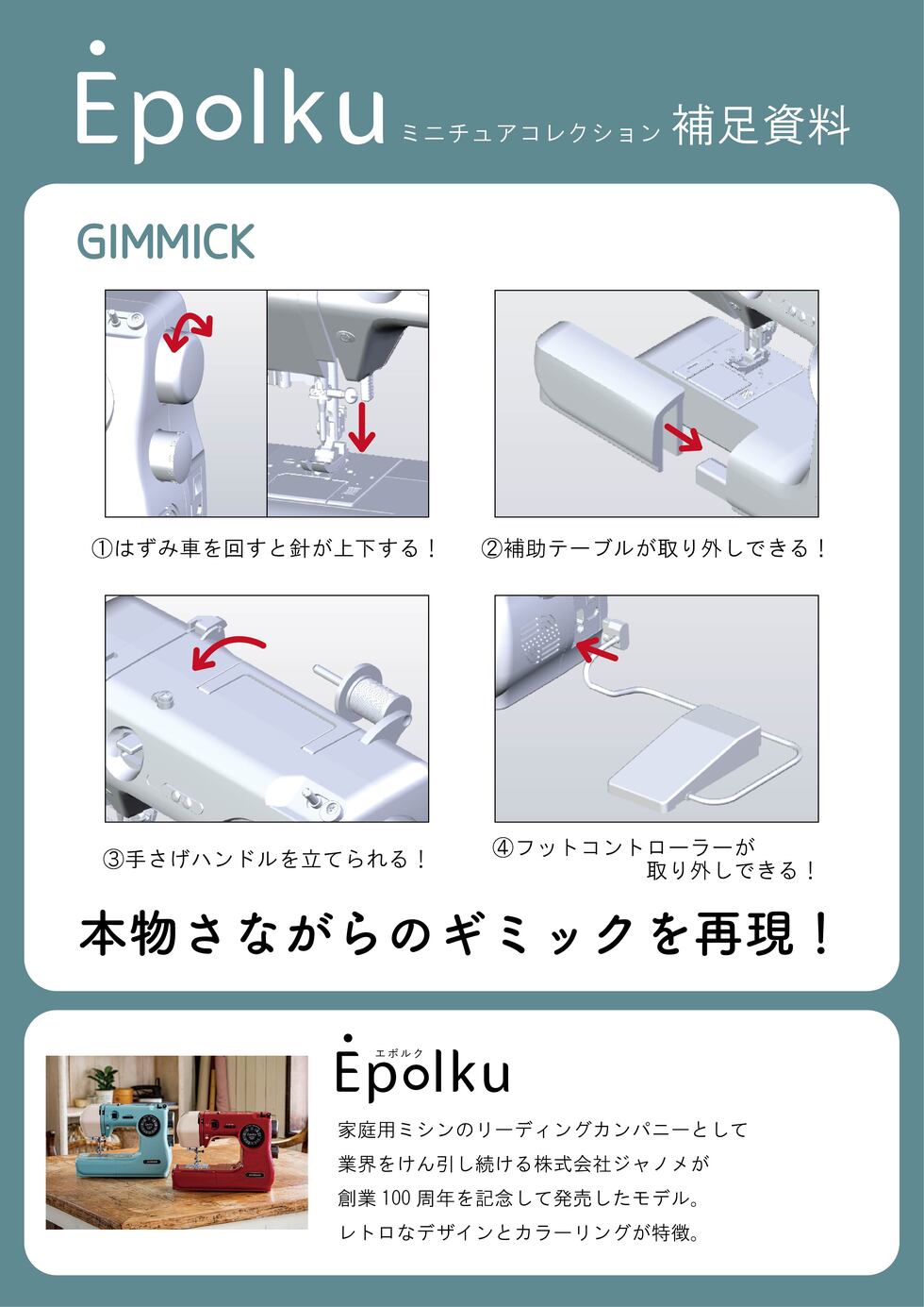 กาชาปองโมเดลจักรเย็บผ้า Janome Epolku Miniature Collection