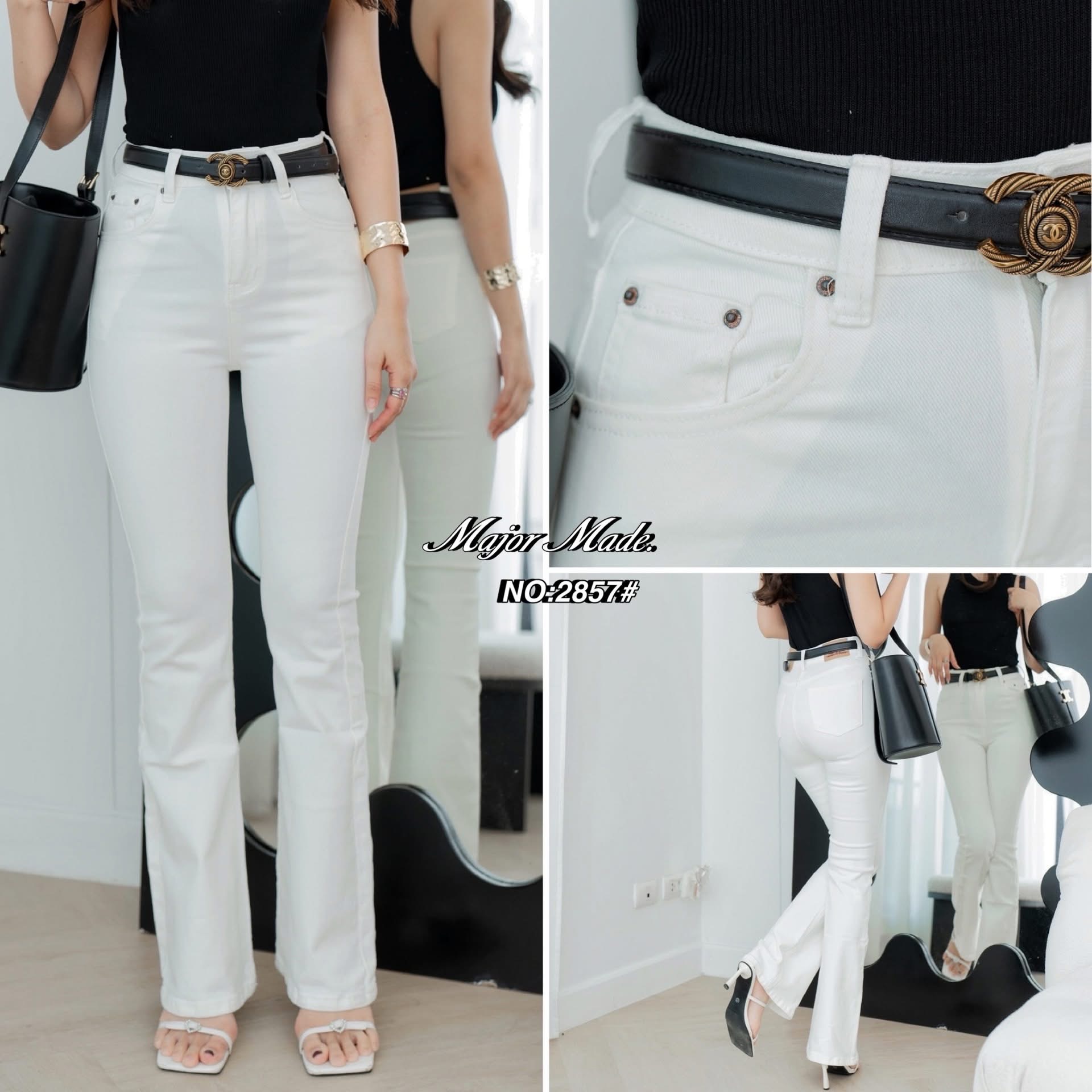 กางเกงยีนส์ขาม้ายาวสีขาว ทรงเอวสูงงงง รุ่นนี้ขอบอกเลยผ้านิ่มมากๆๆ เนื้อผ้านิ่มหนา (ผ้ายืด) ใส่ทรงเป๊ะเข้ารูป ปลายขากลวงสวย ใส่สบาย : สินค้าคุณภาพ (พร้อมส่ง)