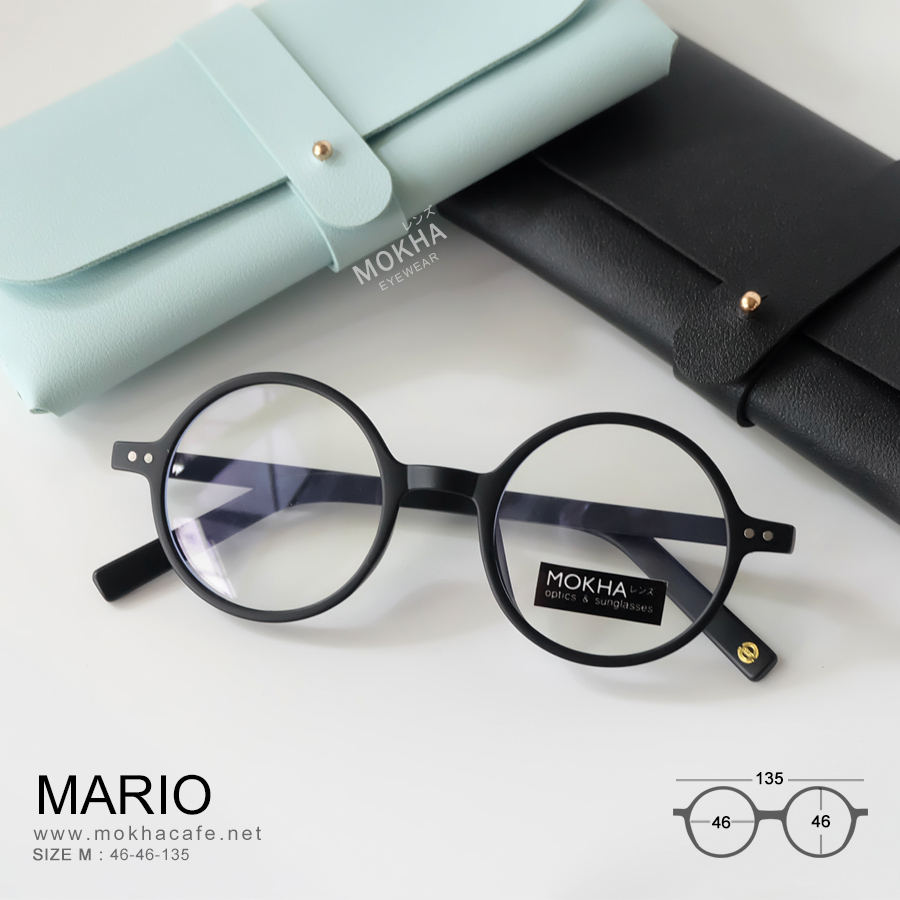 MARIO - black กรอบแว่นตา TR90 แว่นทรงกลม แกนขาโลหะ เหนียวทนทาน กว้าง 135 มม. (sizeM) H46