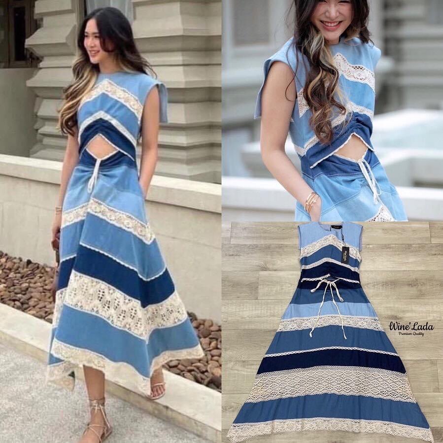 แม็กซี่เดรสปกกะลาตัดต่อผ้าไล่สี แต่งด้วยผ้าลูกไม้สีครีม เว้าเอวเล็กน้อย งานจริงสวย มากค่ะ ผ้าดี ทรงสวยมากค่ะ เป๊ะและเข้ารูป ใส่แล้ว ผอมเพียว สินค้าคุณภาพ (พร้อมส่ง)