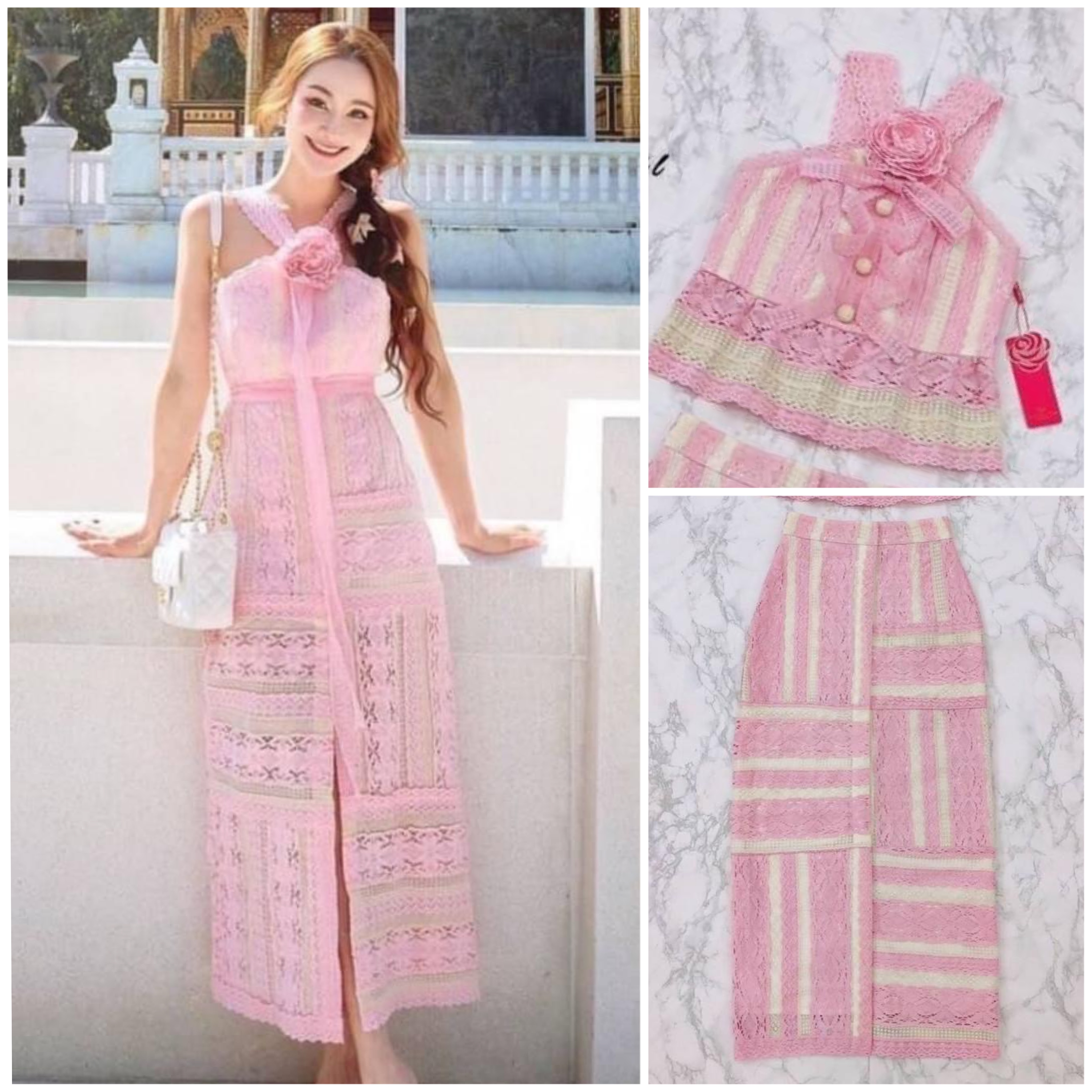 Set เซ็ทเสื้อกับกระโปรงยาวแสนสวย ใช้ผ้าลูกไม้ลายสวยเป๊ะตามแบบฉบับ สินค้าคุณภาพ (พร้อมส่ง)