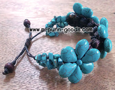 ข้อมือเชือกเทียนถัก เทอร์ควอยส์ รูปดอกไม้