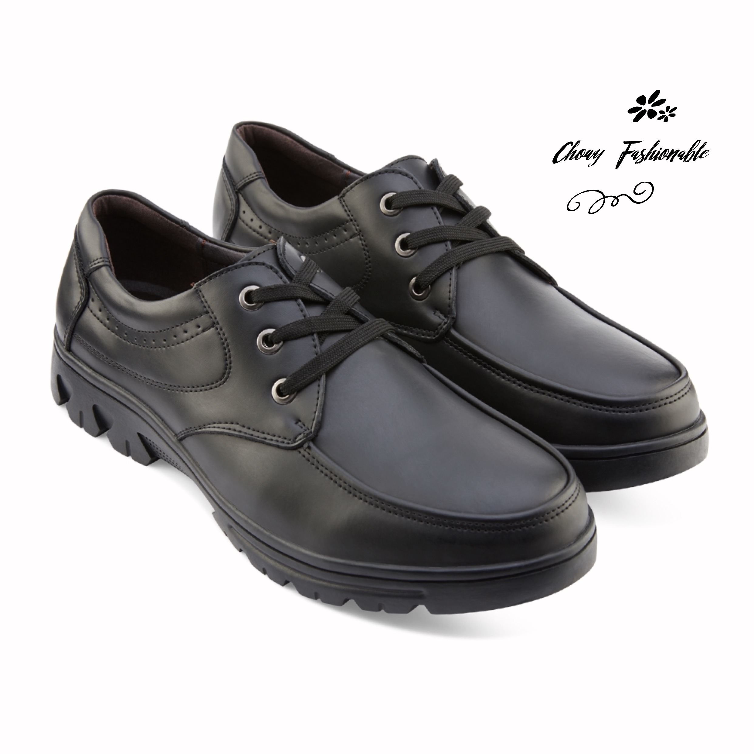 รองเท้าหนังผู้ชายไซส์ใหญ่ 47-50 หนังแท้ ผูกเชือก สีดำ Leather Men Shoes คัชชูผู้ชาย KR1071BL