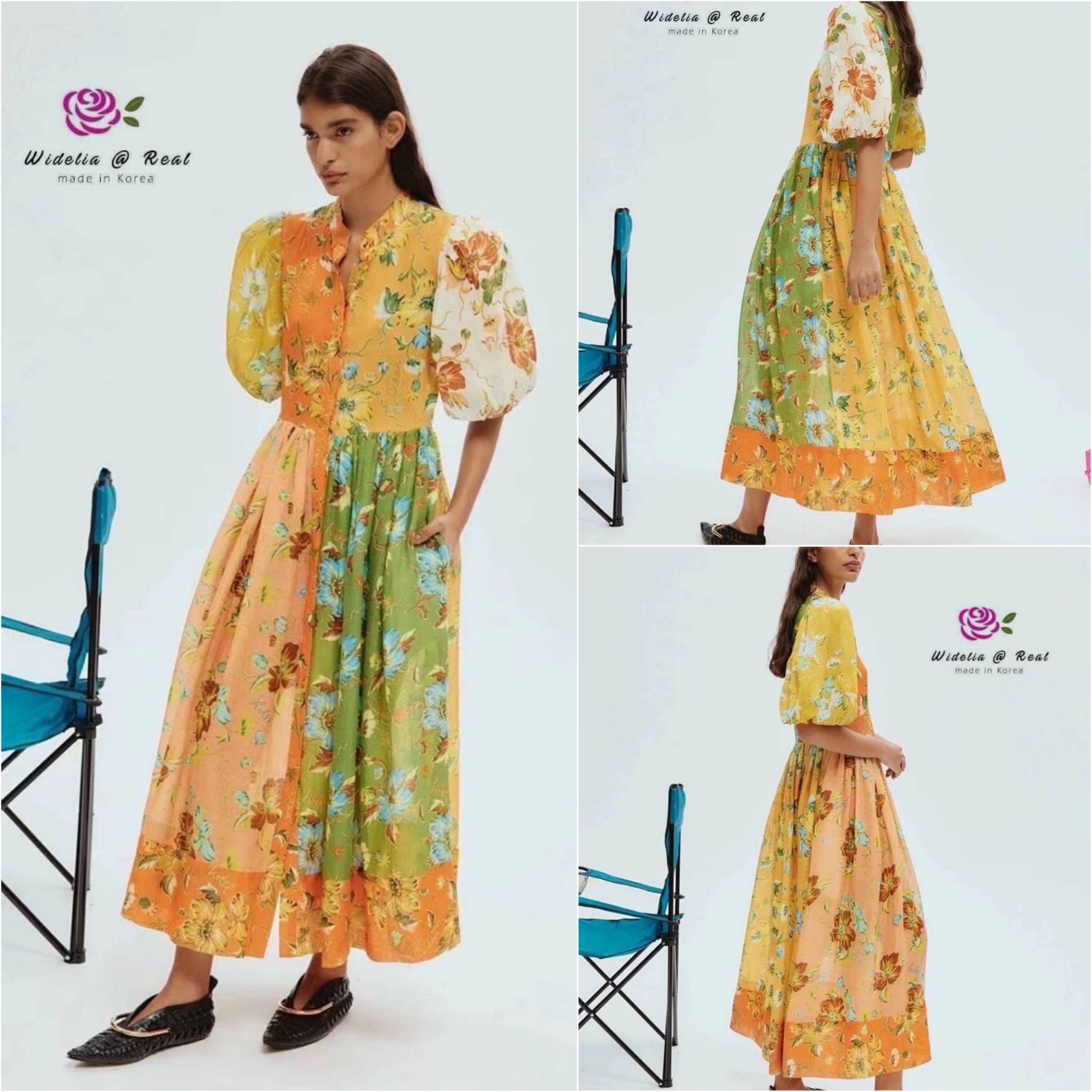 Dress :: เดรสตัวยาวสวยทรงดี คอวีเก๋ ท่อนแขนพองเป็นทรงสวย ทรงเดรสทรงเอบานพริ้วสวย ใส่สบาย สินค้าคุณภาพ (พร้อมส่ง)