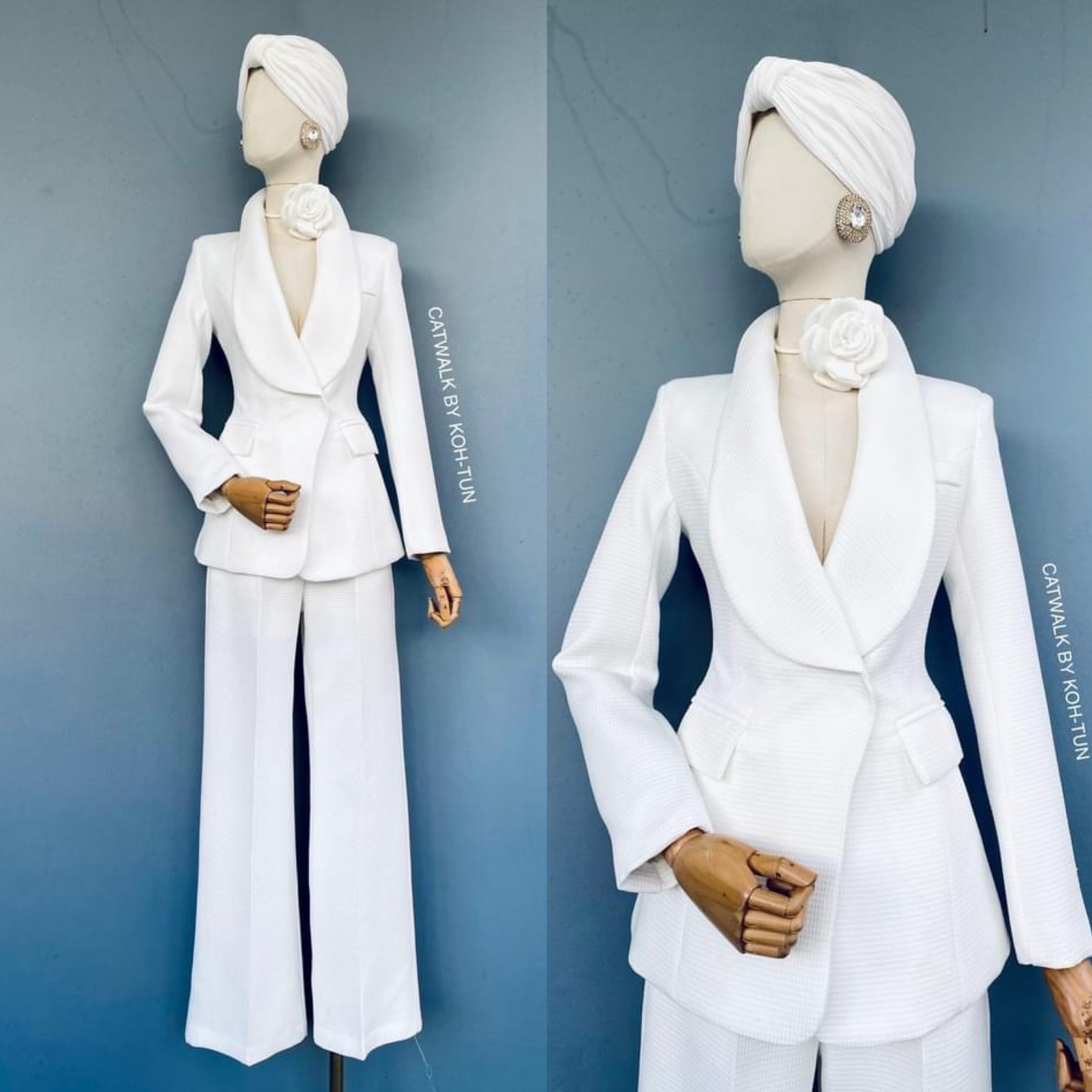 เซตBLAZERปกกล้วย+กางเกงขายาว+เข็มกลัดดอกไม้ เนื้อผ้าเกรดเอ เป็นผ้าทอมีลายในตัว สินค้าคุณภาพ (พร้อมส่ง)