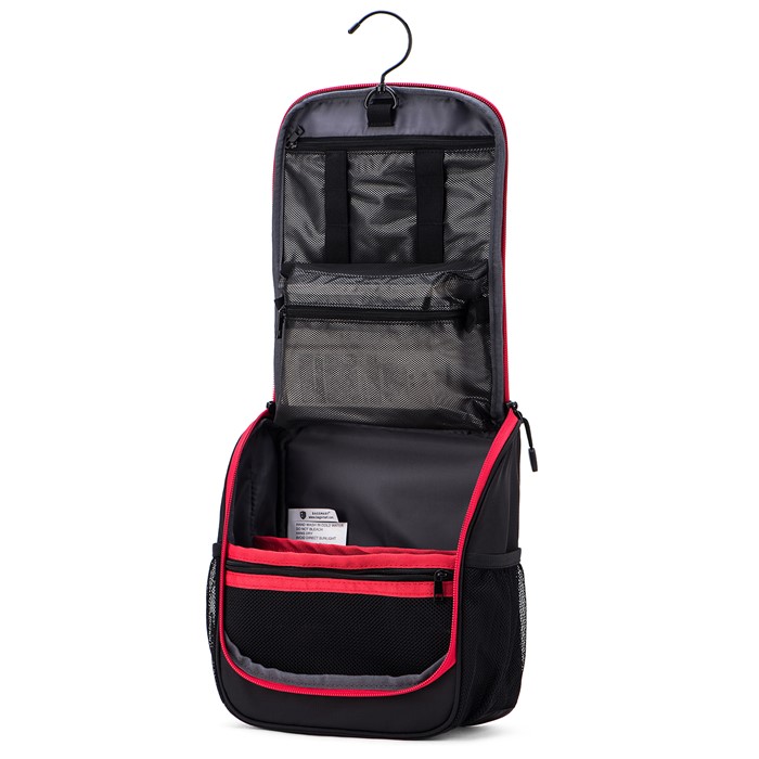 Bagsmart กระเป๋าใส่อุปกรณ์อาบน้ำ คุณภาพสูง ใส่อุปกรณ์อาบน้ำ แขวนได้ มีช่องใส่ด้านข้างสองด้าน สำหรับเดินทาง ท่องเที่ยว (Black-Red)