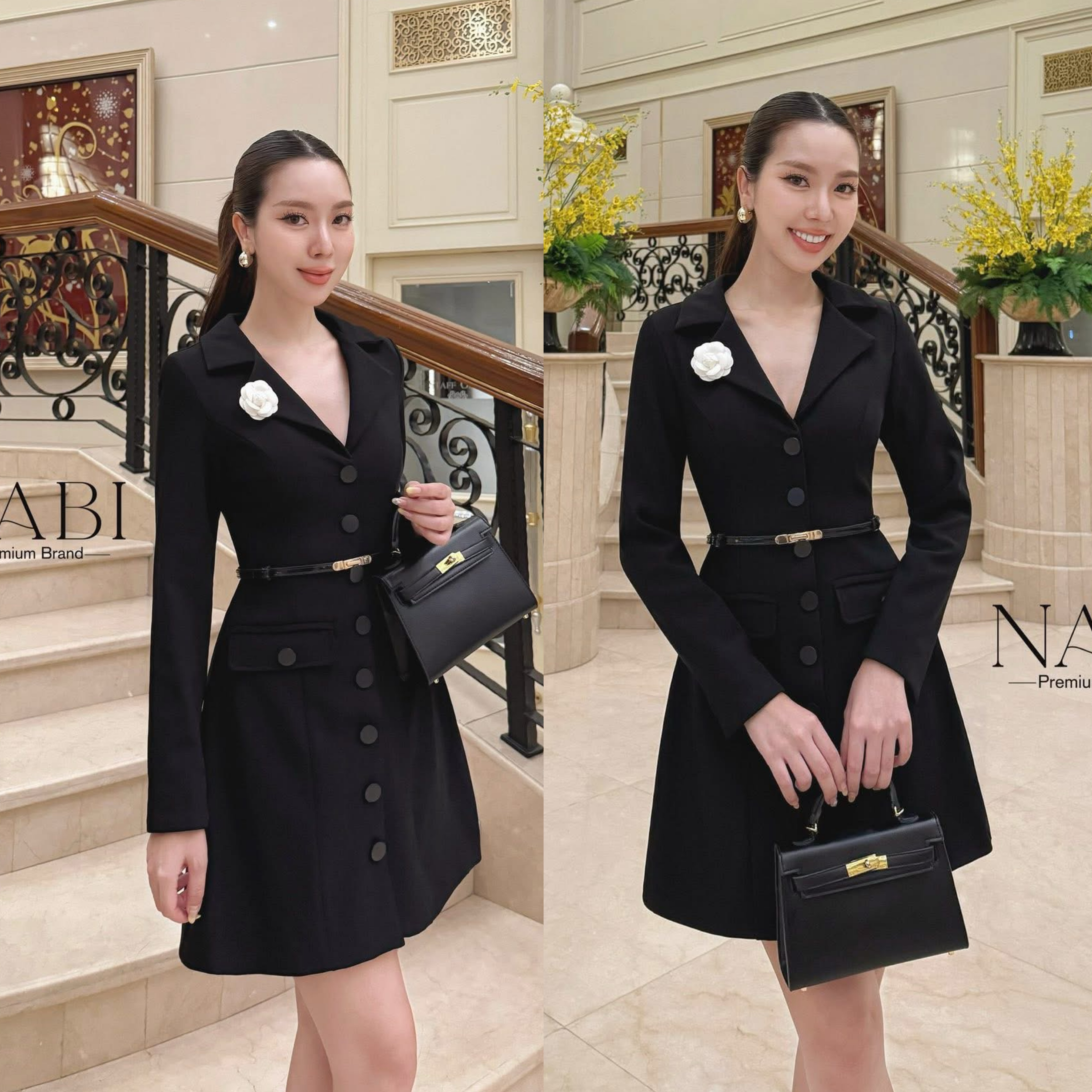 เดรสสูทแขนยาว สีดำคลาสสิคสวยหรู งานกระดุมด้านหน้า มีช่องกระเป๋าใช้งานได้จริง เสริมไหล่เพื่ออยู่ทรงใส่สวย มาคู่กับเข็มขัดและเข็มกลัดสีข ใส่สบาย : สินค้าคุณภาพ (พร้อมส่ง)