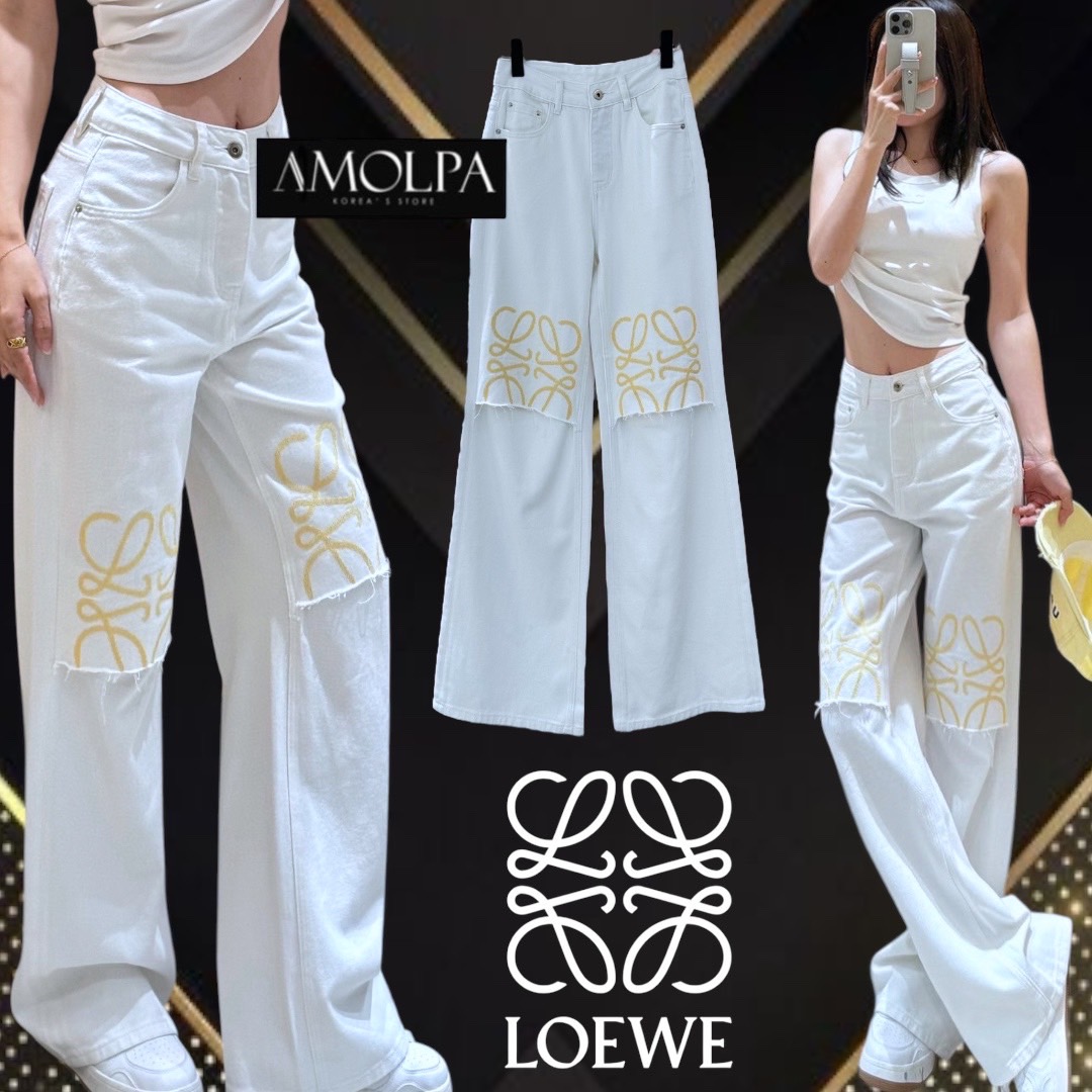 กางเกงขายาว LOEWE DENIM งานสวยยยม๊ากกก ช่วงเข่า LOGO LOEWE งานไฮเอนชนช๊อป ด้านหลังปักแผ่นหนังLOEWE ใส่สบาย : สินค้าคุณภาพ (พร้อมส่ง)