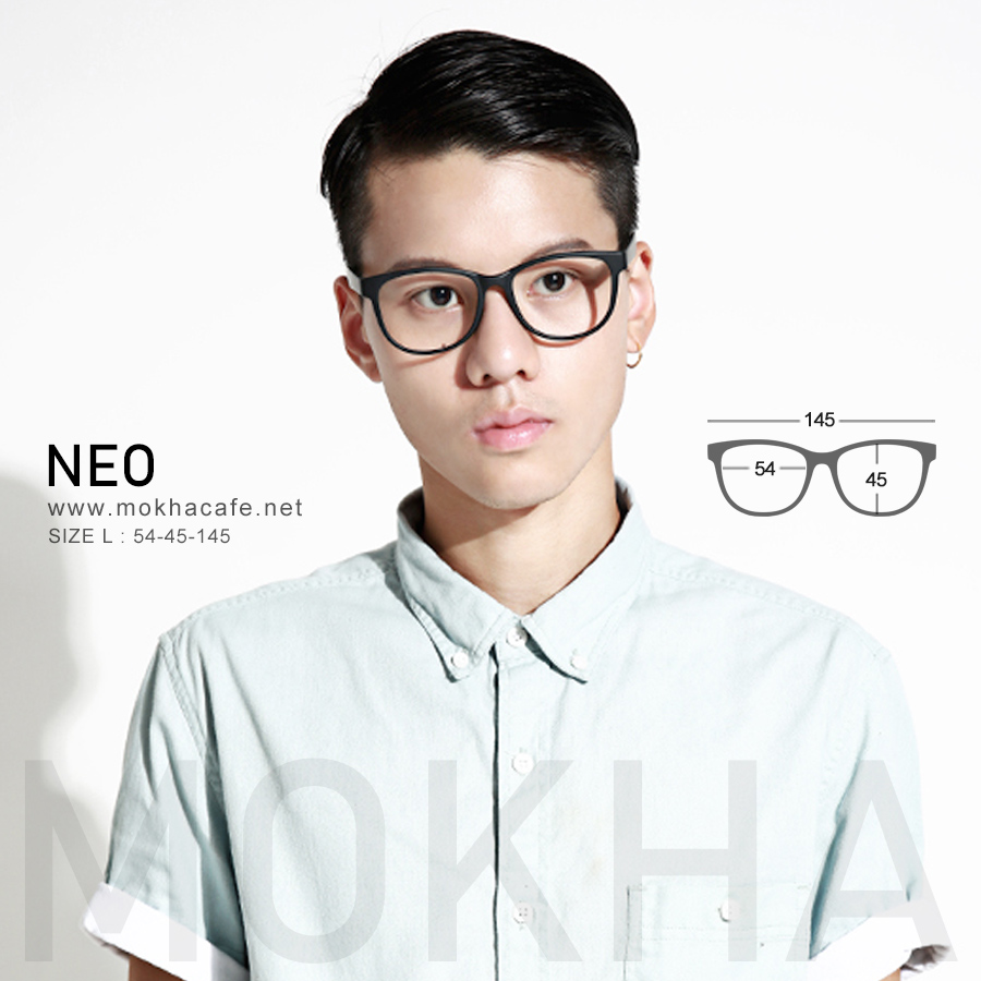 NEO - matte black แว่นตาทรงเหลี่ยม TR90 น้ำหนักเบา กว้าง 145 มม. (sizeL) H45