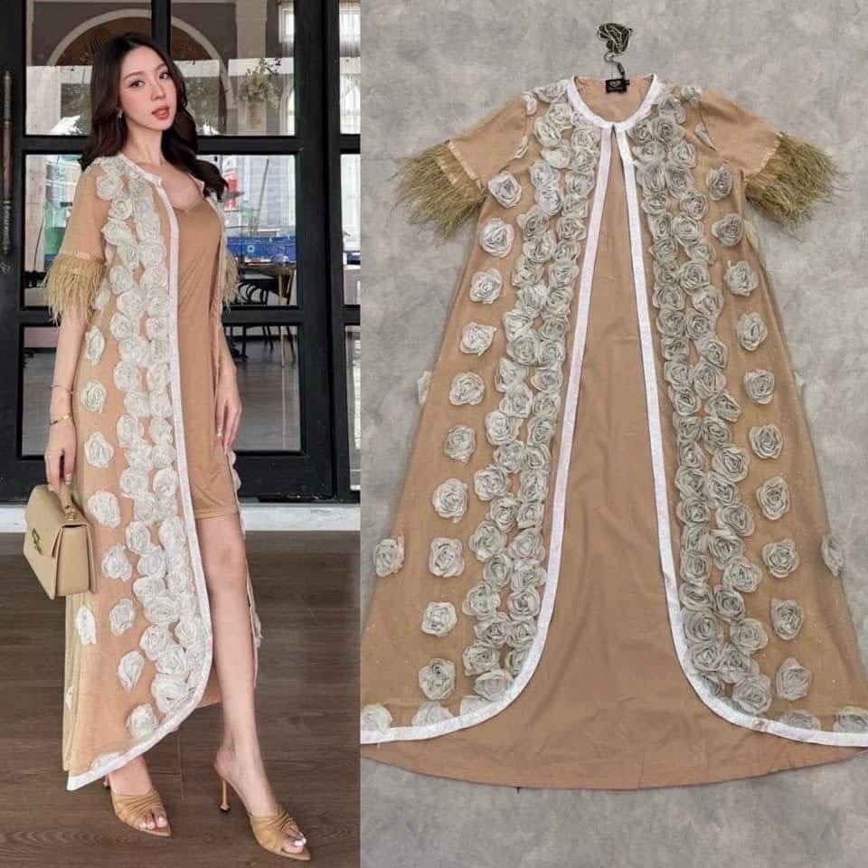 เสื้อคลุมขนนกปักดอก3Dอลังๆ สวยมากกกกกกกก แพทเทิ้นอลังการ ใส่สบาย : สินค้าคุณภาพ (พร้อมส่ง)