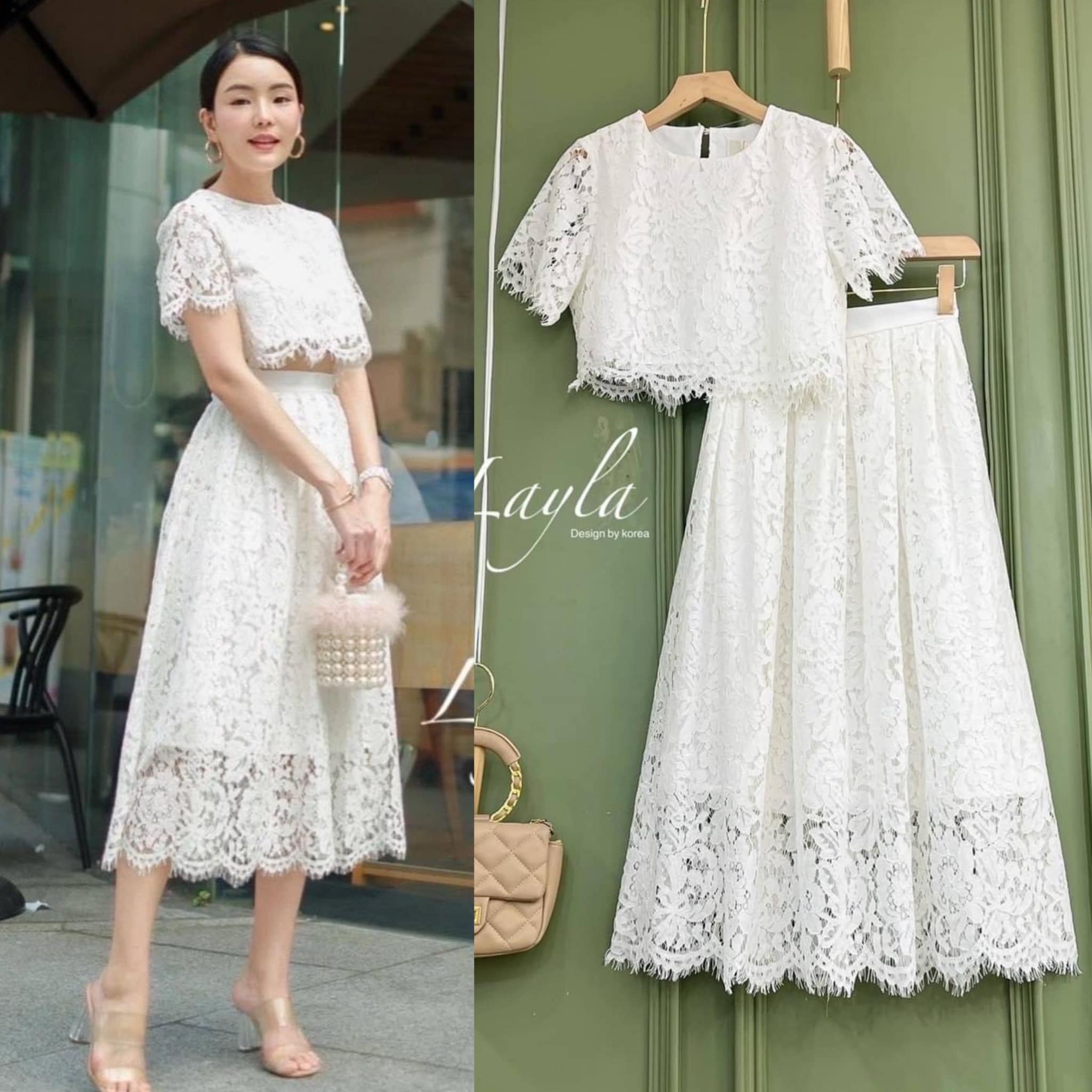 ชุดเซตลูกไม้ฝรั่งเศสลายสวย เสื้อครอปแมทกับกระโปรงทรงเอวสูงจับจีบสวยๆ งานสวยมีซับในตัวนะคะ สินค้าคุณภาพ (พร้อมส่ง)