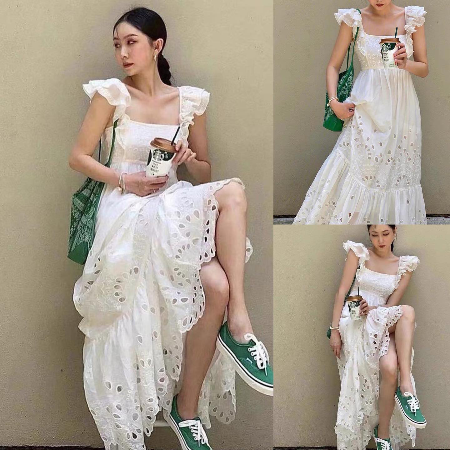 Maxidress สายเดี่ยวเเต่งระบาย เนื้อผ้าลูกไม้ รูดซิปข้างมีซับในอย่างดี ใส่สวยสไตล์korea เลยค่า เนื้อผ้าอย่างดี สินค้าคุณภาพ (พร้อมส่ง)