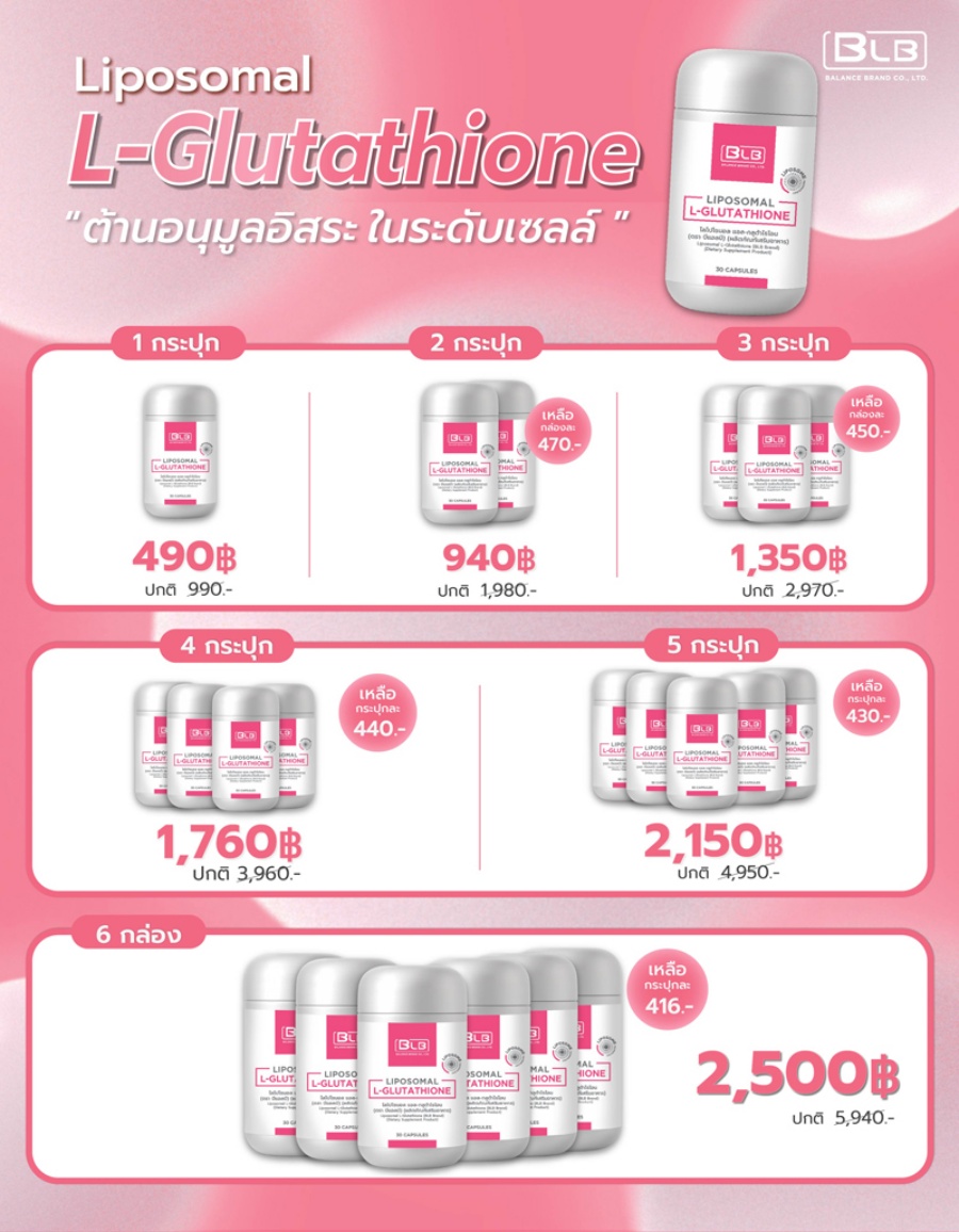 ตารางราคาโปรโมชั่น Liposomal Glutathione