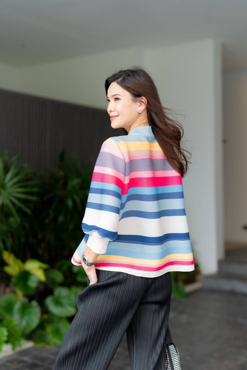 เสื้อคอจีน แขนพองบอลลูน 3 ส่วน จั้มปลายแขน เพื่อความเกร๋กรุบ พิมพ์ลาย ใล่เฉดสี 🎊🎊 สดใส ใส่สบาย : สินค้าคุณภาพ (พร้อมส่ง)