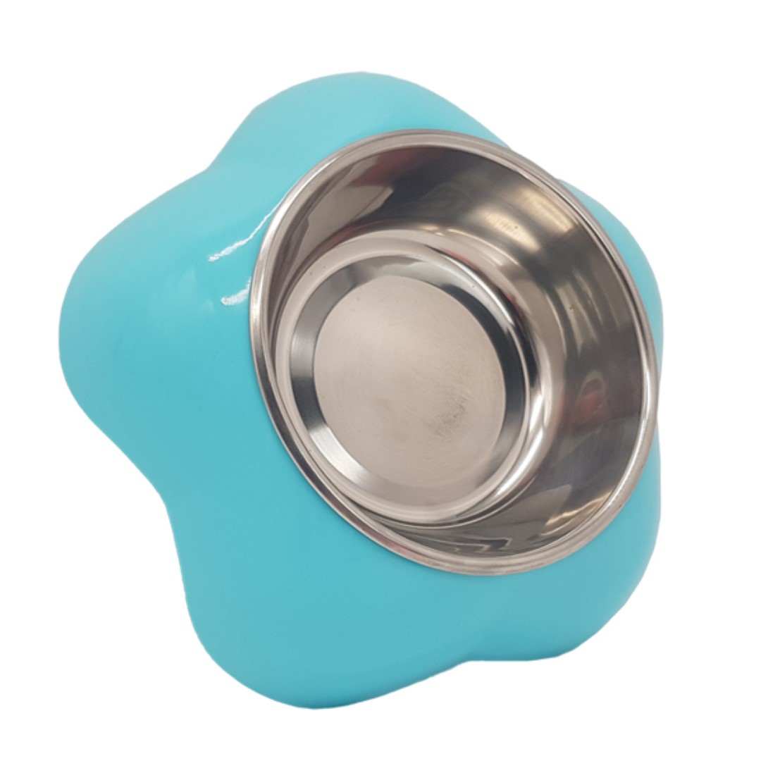 ชามอาหารสัตว์เลี้ยง Petsuka สำหรับสุนัขและแมว รูปดอกไม้ สีฟ้า