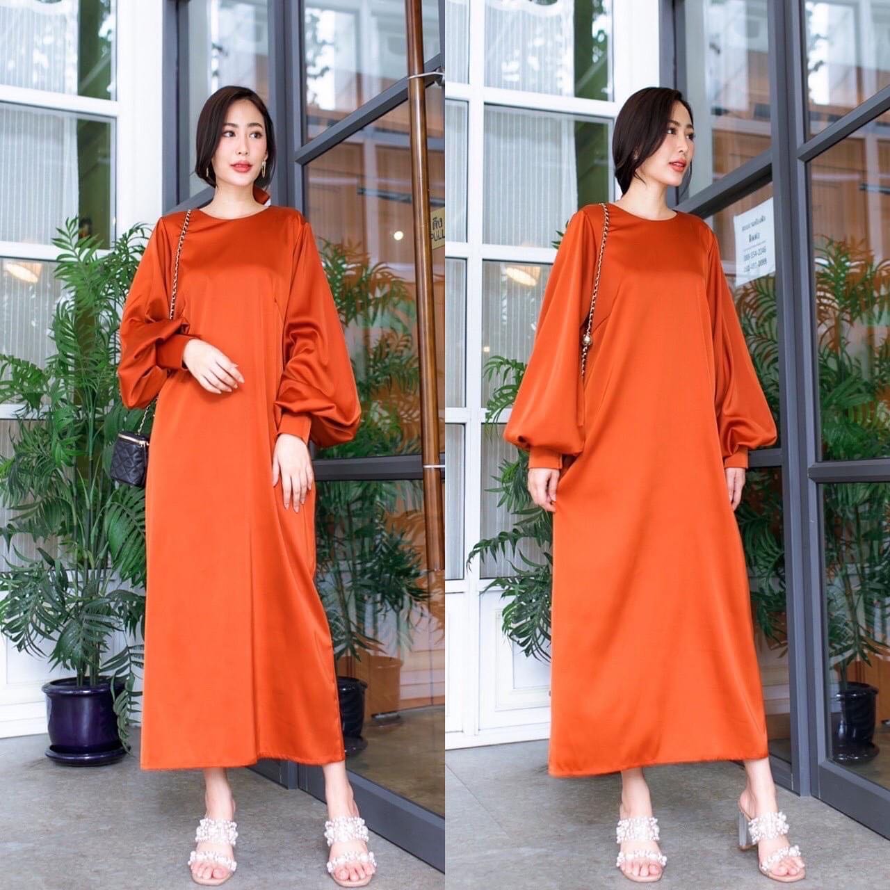 เดรสตัวยาวทรงจั๊มปลายแขนพอง ใส่สบาย สินค้าคุณภาพ (พร้อมส่ง)