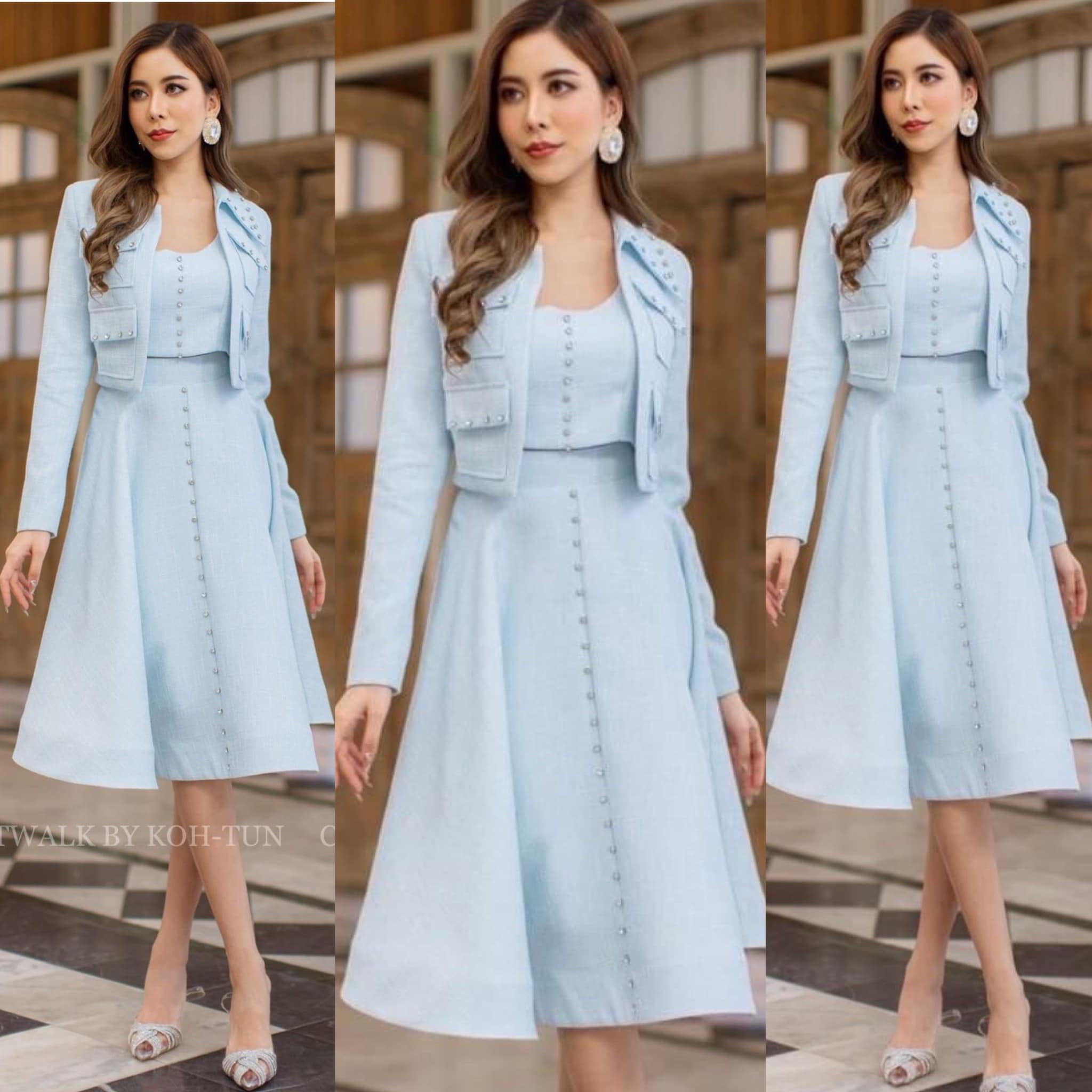 เซต 3 ชิ้น เสื้อคลุม+เสื้อครอป+กระโปรง เนื้อผ้าเกรดA+. สินค้าคุณภาพ (พร้อมส่ง).