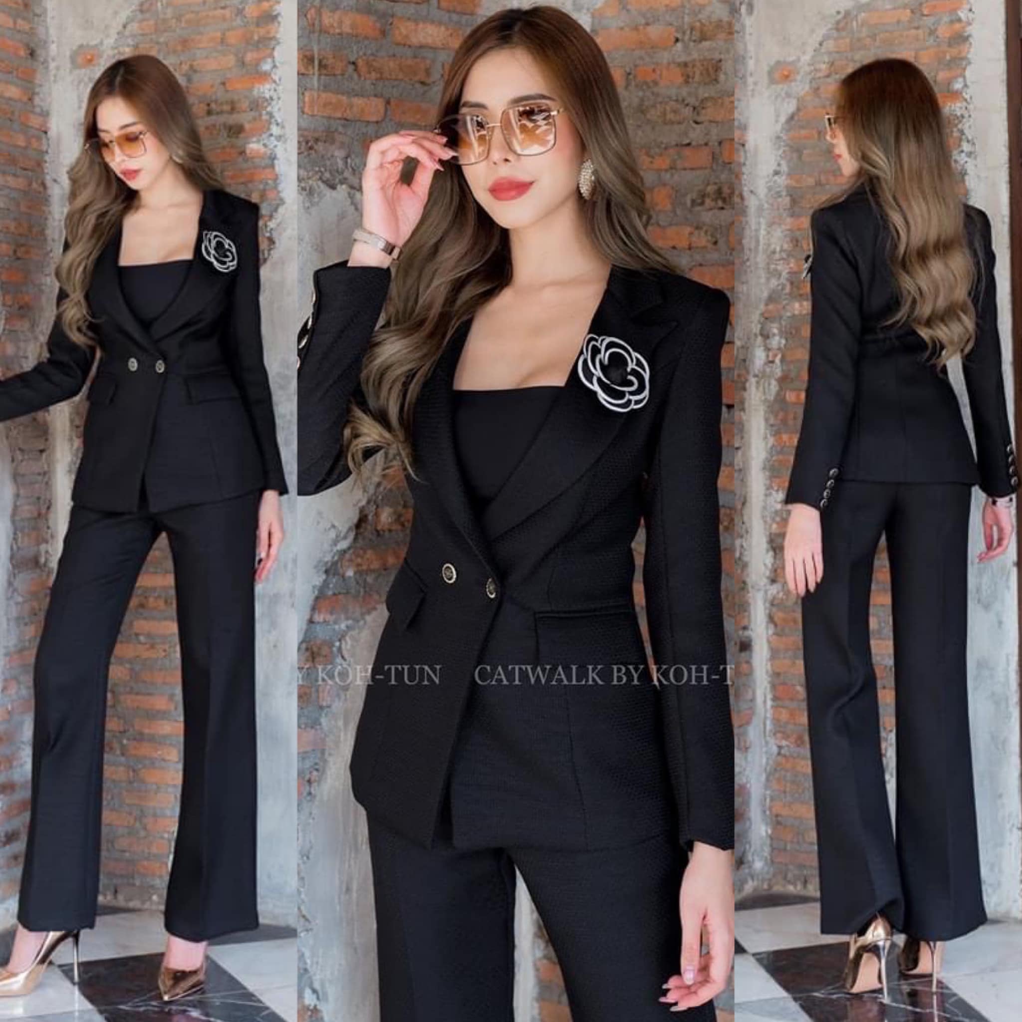 เซตBLAZER ชาแนล เนื้อผ้าทอลายเกรดเอ ตัวBLAZER เป็นทรงเข้ารูปสวย ด้านหน้าแต่งกระดุม 2 จุด มีเข็มกลัดดอกคามิลเลียมาคู่กับตัวBLAZER มาพร้อมกับกางเกงขายาวเอวสูงทรงสวย สินค้าคุณภาพ (พร้อมส่ง)