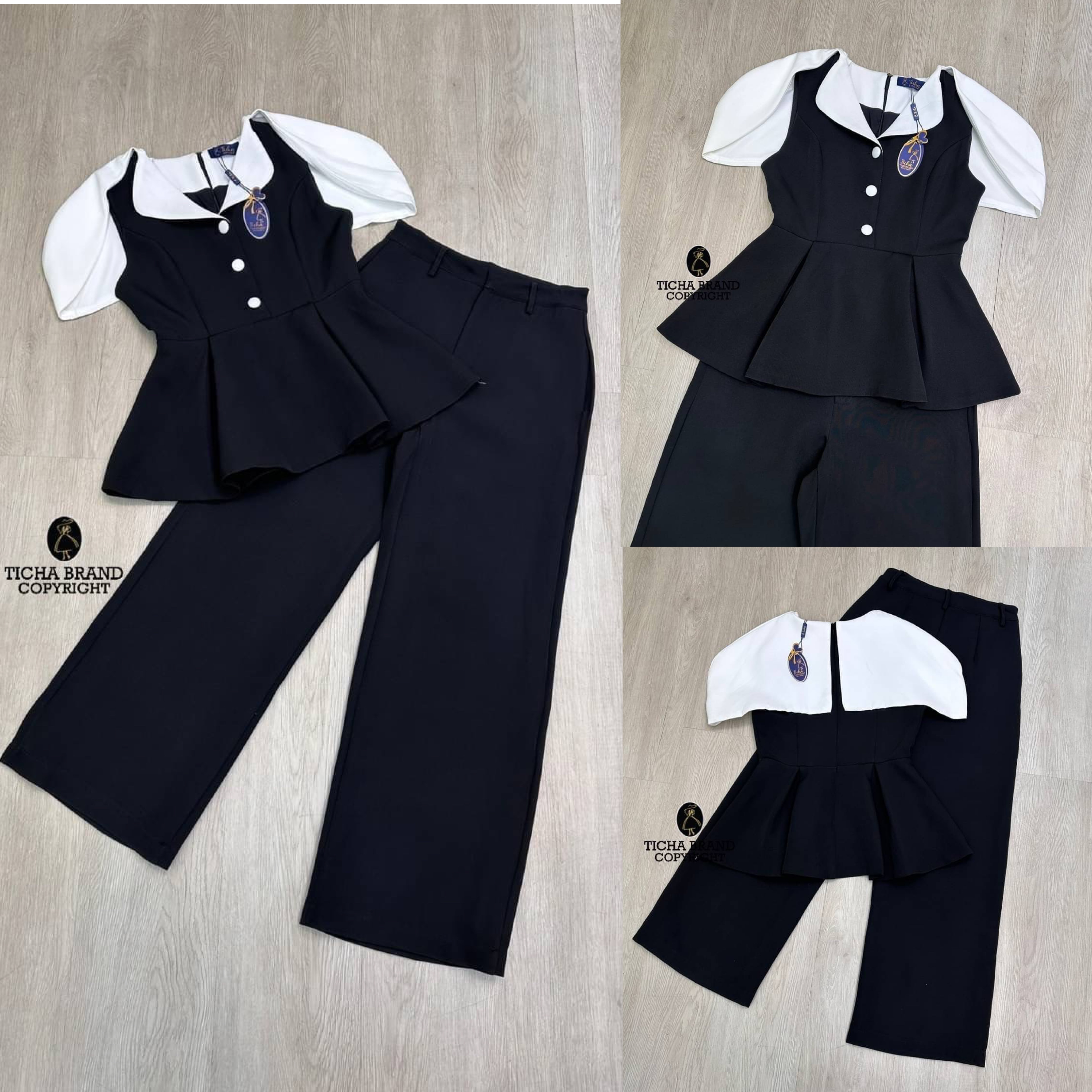 Set 2 ชิ้น สีดำ เสื้อแขนกุด ดีไซน์เย็บปกไหล่สีขาวและปกคออด้านหน้า งานซิปหลัง +กางเกงขายาวทรงกระบอก ทรงสวยเข้ารูป แพทเทิร์นเป๊ะ สินค้าคุณภาพ (พร้อมส่ง)