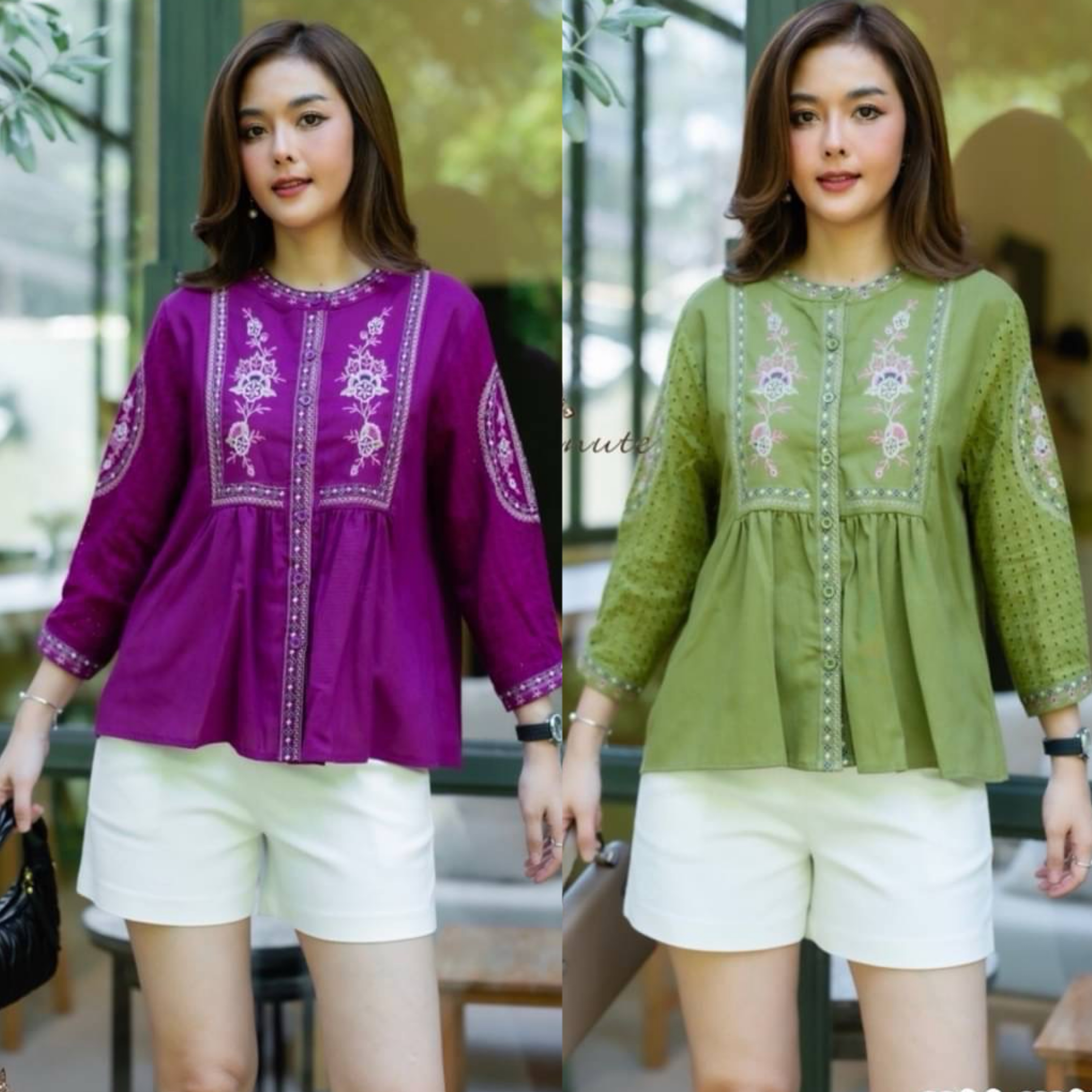 เสื้อผ้าลินินผสมฝ้ายเกรดพรีเมี่ยม งานปักสไตส์ วินเทจ ใส่สบาย : สินค้าคุณภาพ (พร้อมส่ง)