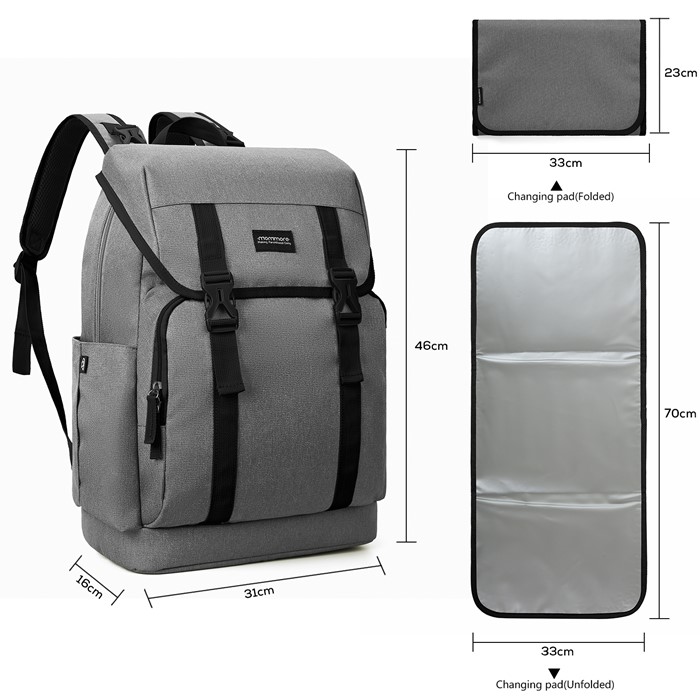 mommore กระเป๋าคุณแม่ กระเป๋าสัมภาระคุณแม่ กระเป๋าแม่ลูกอ่อน ใช้ได้ทั้งคุณแม่ และคุณพ่อ กันน้ำ ทนทาน พร้อมแผ่นรองเปลี่ยนผ้าอ้อม คุณภาพสูง คล้องรถเข็น เหมาะกับการเดินทางมาก (ฺฺGrey)