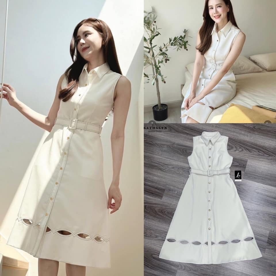 เดรสกระโปรงแขนกุด คอปก ทรงพอดีตัวใส่กำลังสวย ใส่สบาย สินค้าคุณภาพ (พร้อมส่ง)