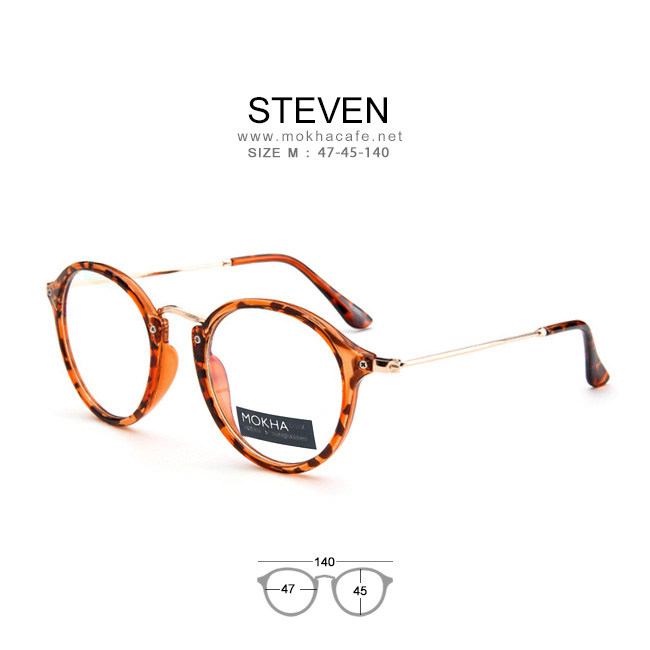 STEVEN - tortoise ลายกระ กรอบแว่นวินเทจ ทรงกลม ขาโลหะ (sizeM) H45