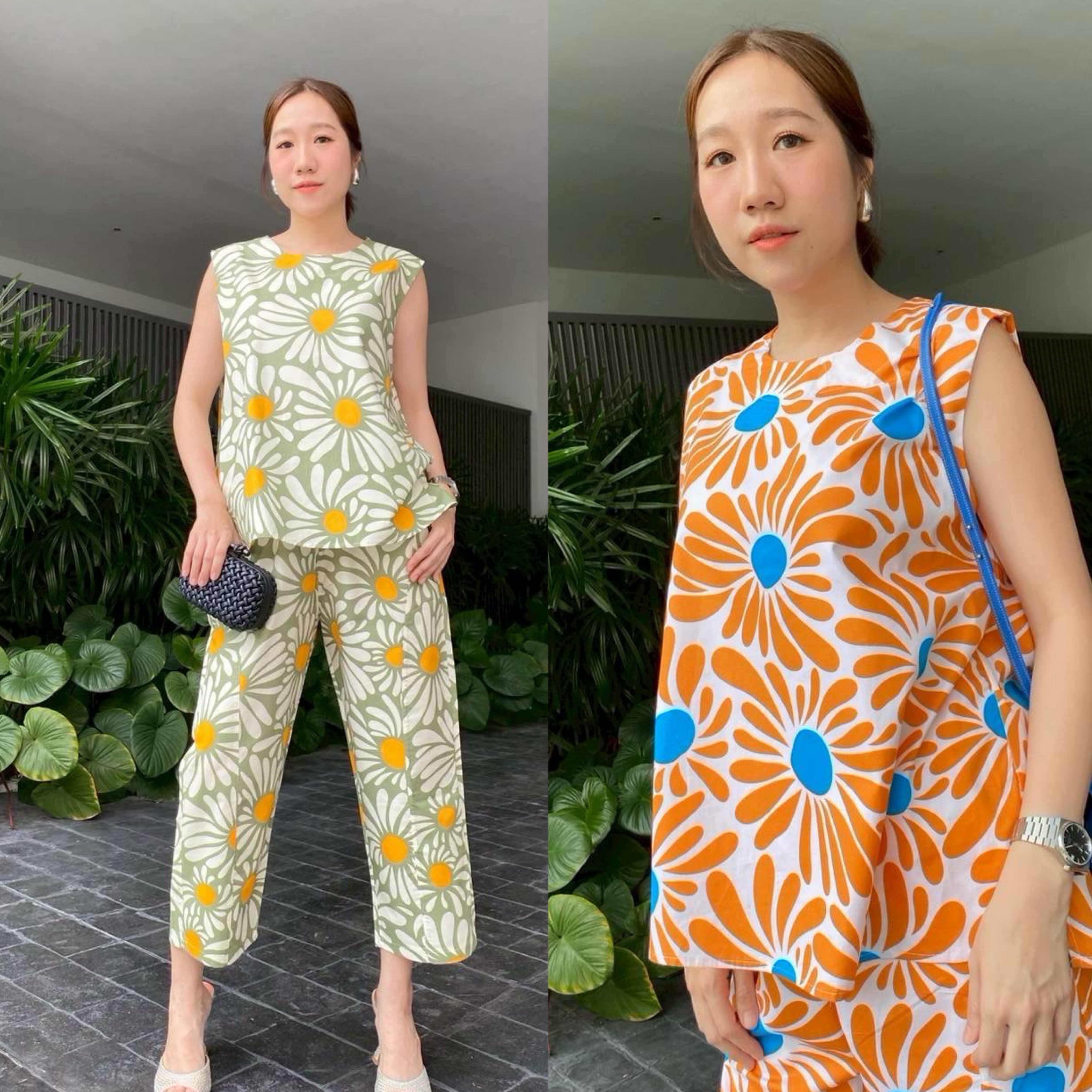 ชุดเซตแขนกุด กางเกง 5 ส่วน แพตเทิร์นน่าร๊ากกกก มาแล้วคร้า เสื้อคอกลม แขนกุด แต่งกระดุมด้านหลัง กางเกงสมอค ตัดต่อจีบด้านหน้า เกร๋ ใส่สบาย : สินค้าคุณภาพ (พร้อมส่ง)