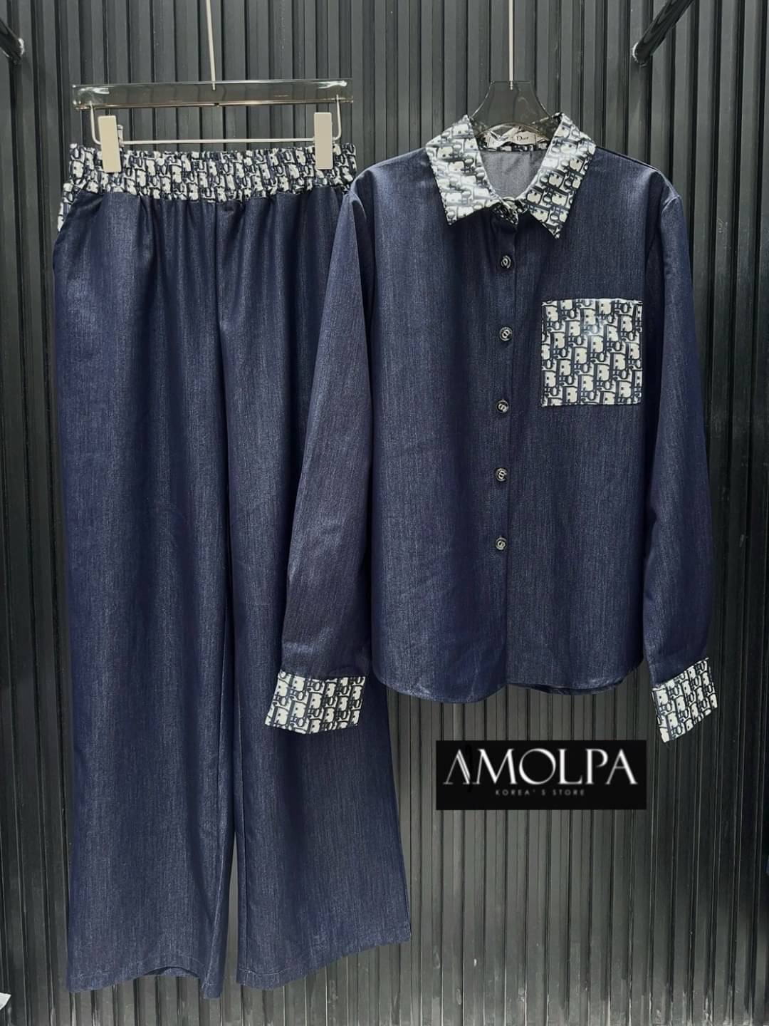 SET CD DENIM งาน Hiend งานผ้ายีนส์100% ตัวเสื้อเชิ้ตปั้มกระดุม มาให้ช๊อปพร้อมกางเกงขาปล่อย สุดดดฉ่ำ ใส่สบาย : สินค้าคุณภาพ (พร้อมส่ง)